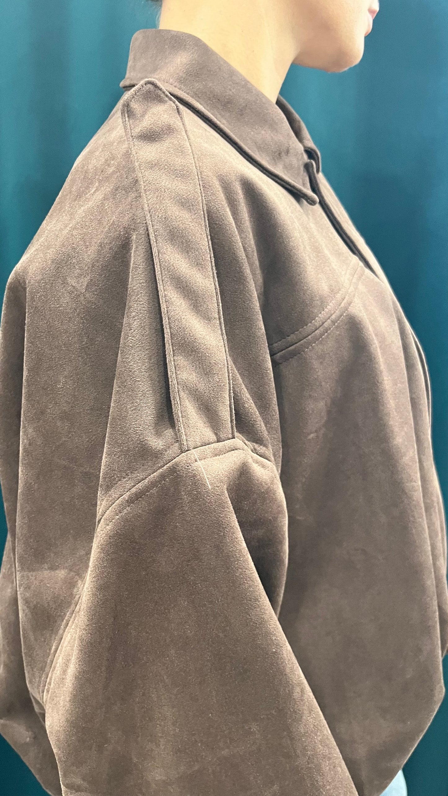 Giacca Giubbino in Suede Moro Oversize