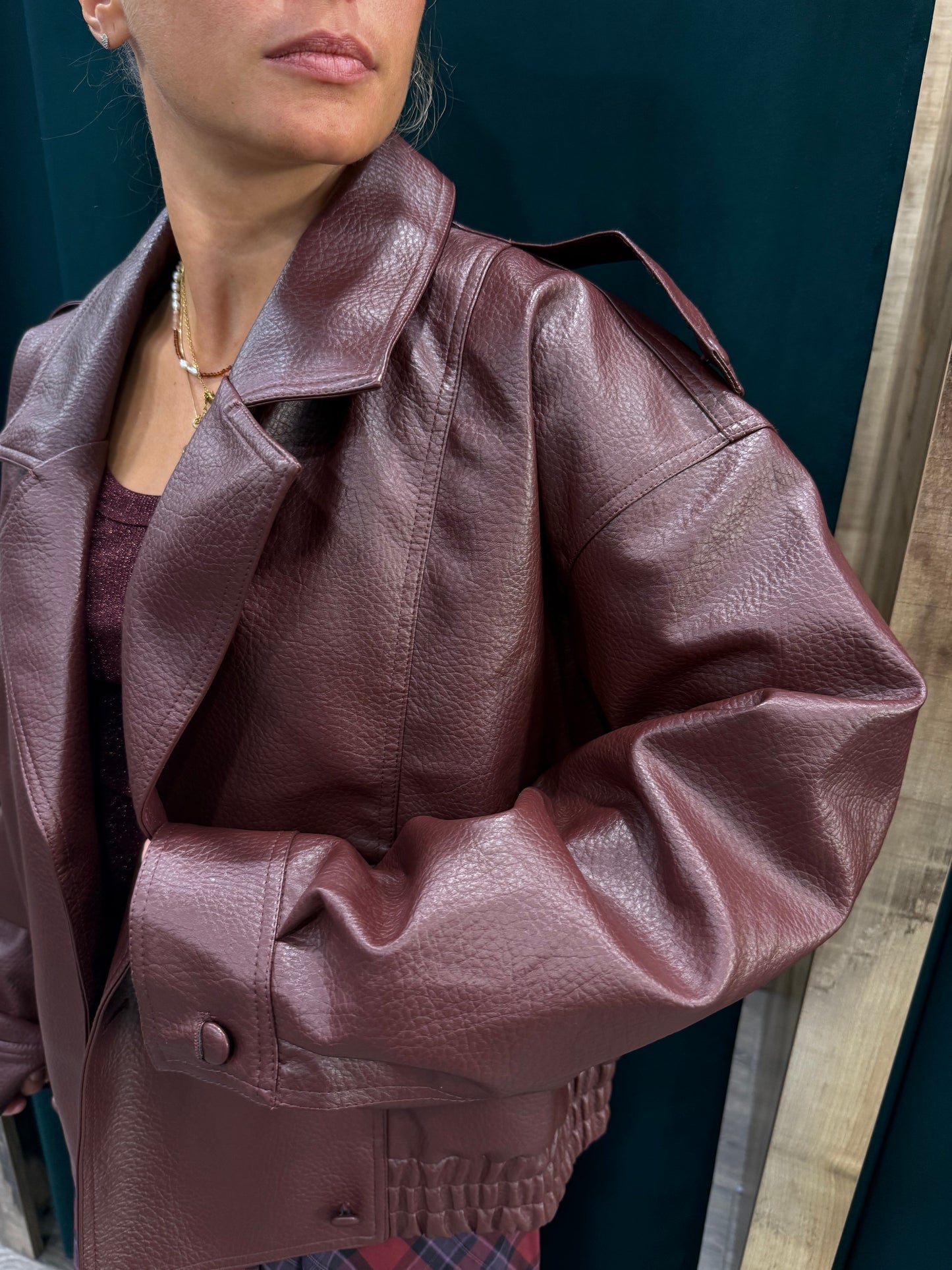 Giacca Ecopelle Bordeaux Vicolo Doppiopetto Over