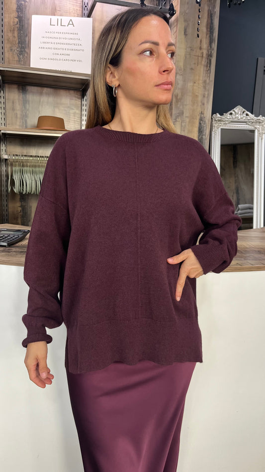 Maglione Over Bordeaux con Spacchi