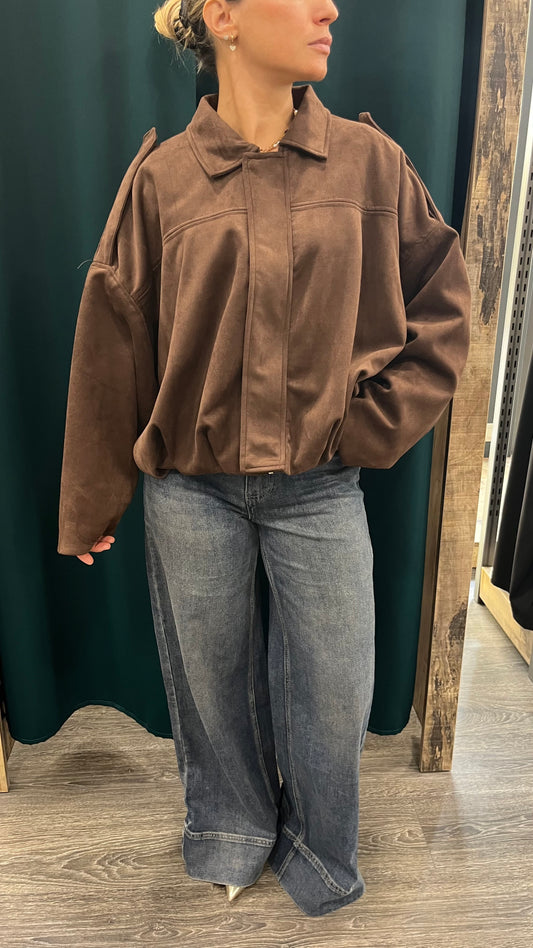 Giacca Giubbino in Suede Moro Oversize