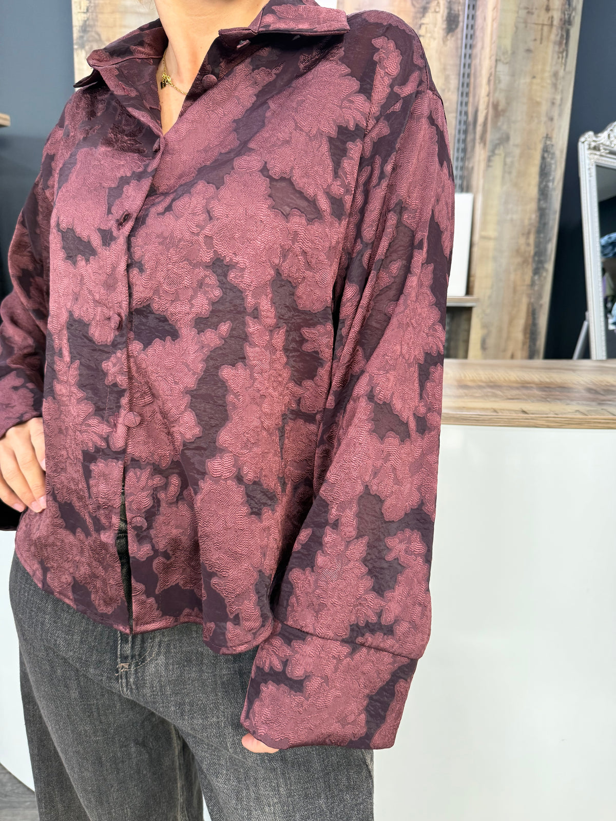 Camicia Bordeaux Manica Svasata