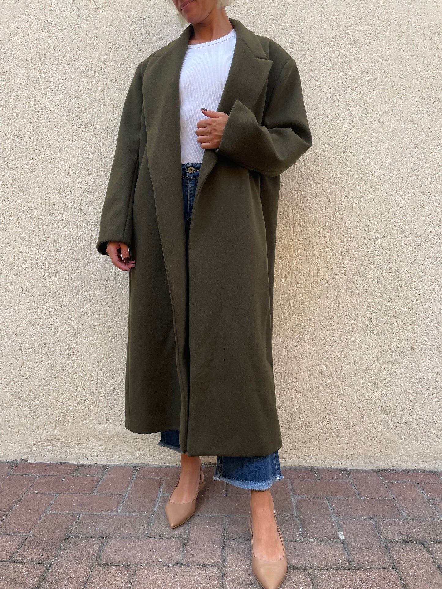 Cappotto Kontatto Oversize Verde Militare Lungo Senza Chiusure