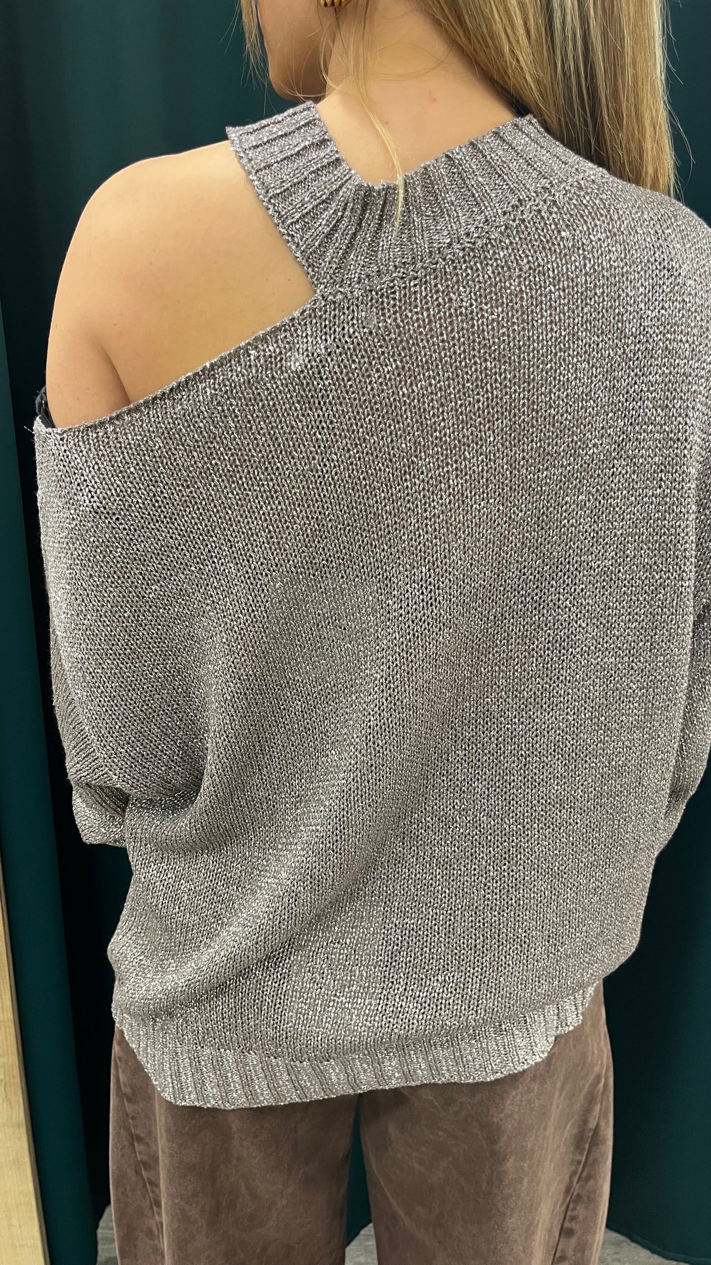 Maglione Cut Out Spalla Lurex