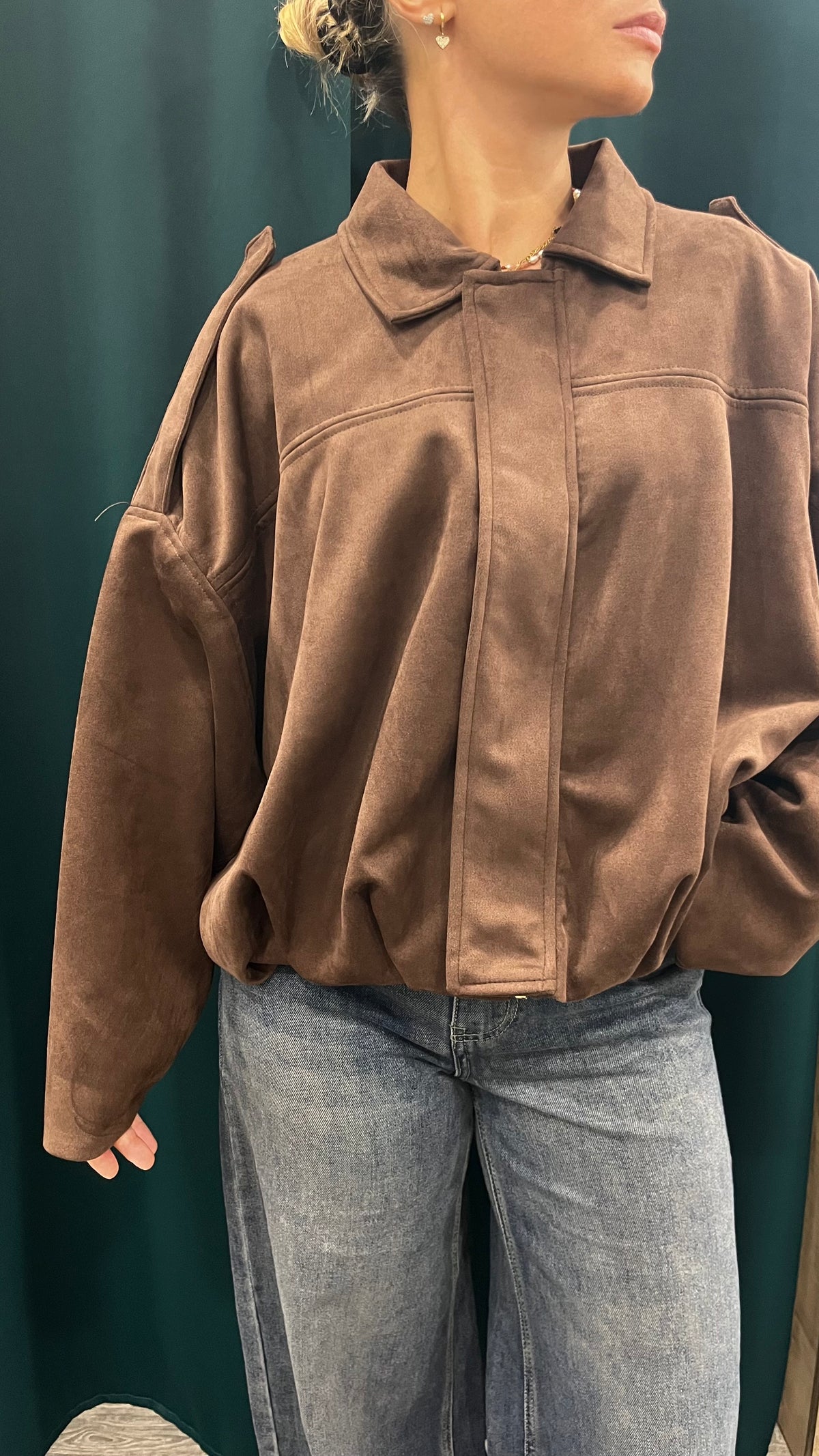 Giacca Giubbino in Suede Moro Oversize