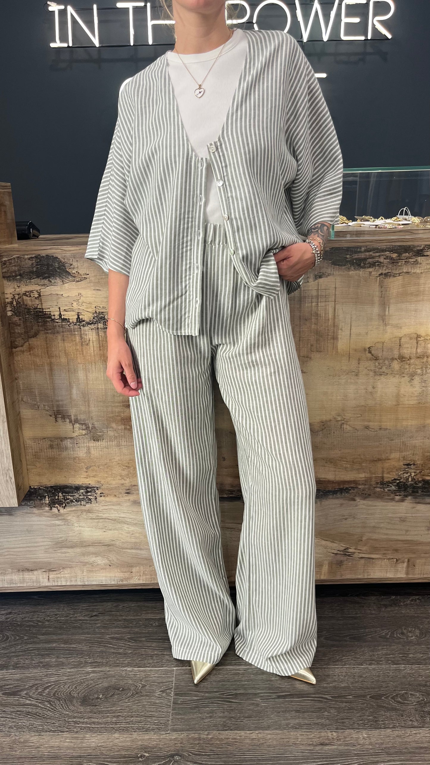 Pantaloni Lila Righe in Lino