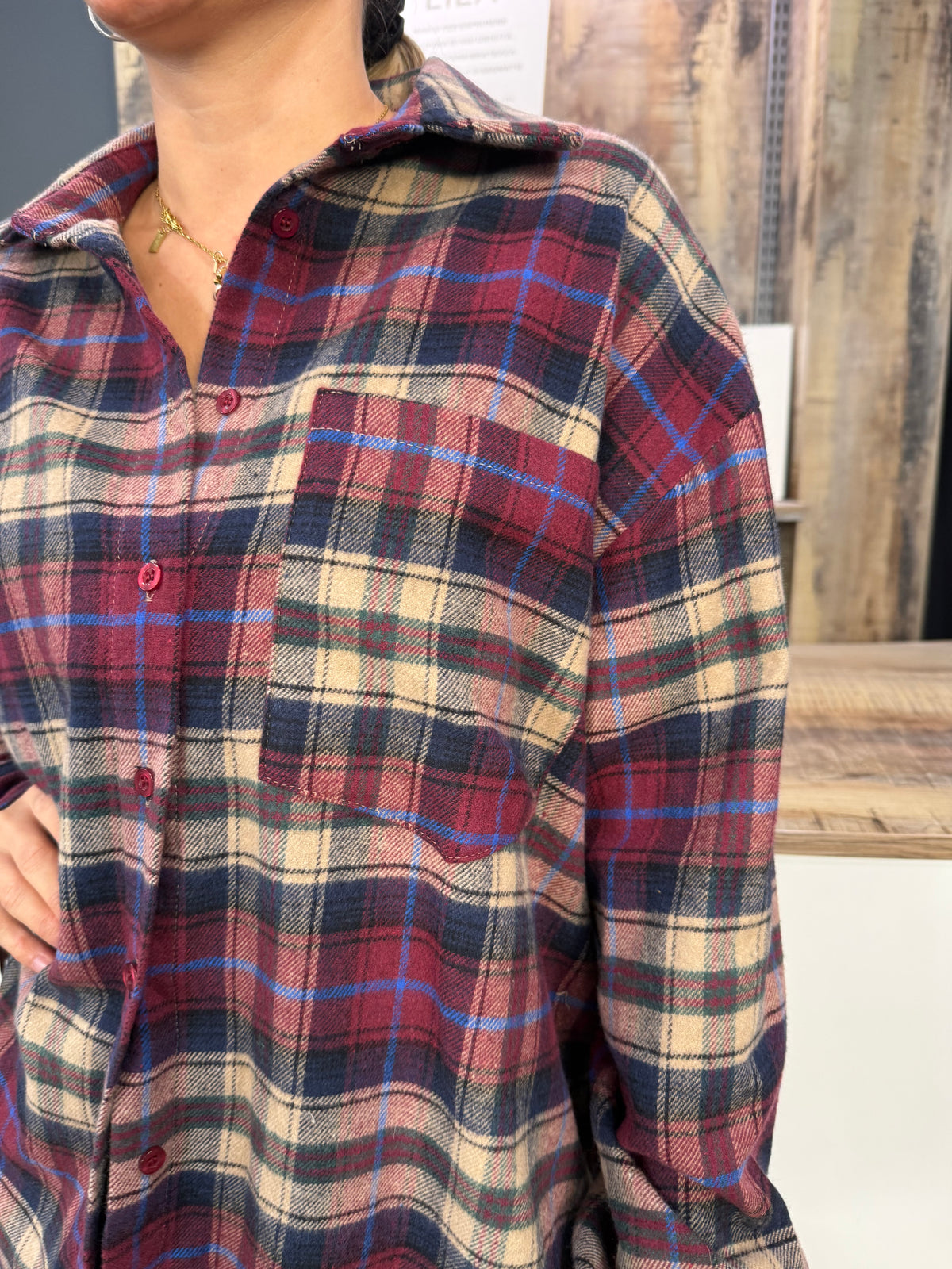 Camicia Check con Frange Bordeaux