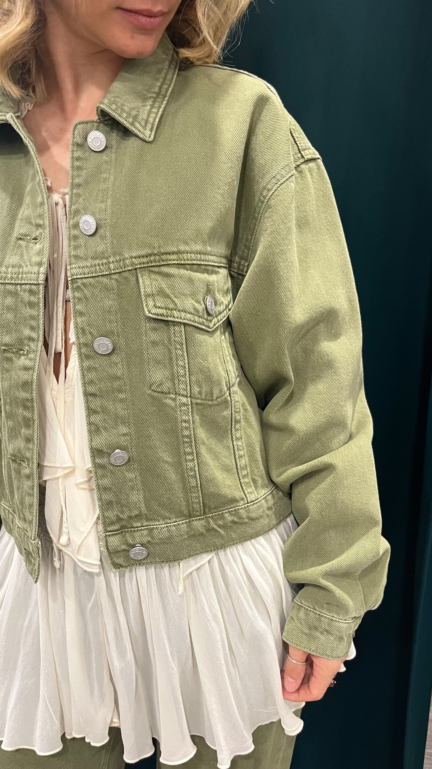 Giubbino in Jeans Verde Salvia Oversize