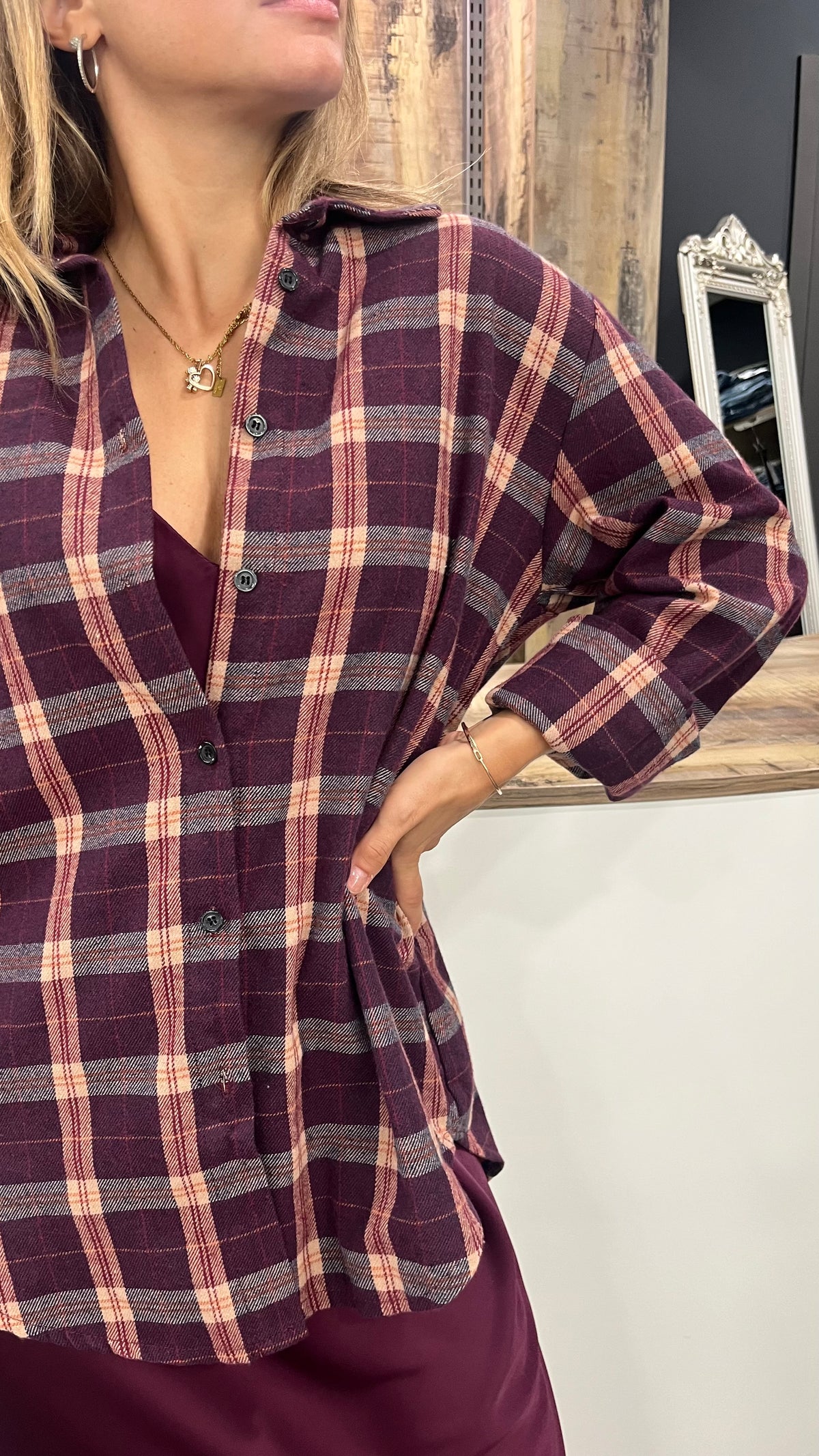 Camicia Check bordeaux