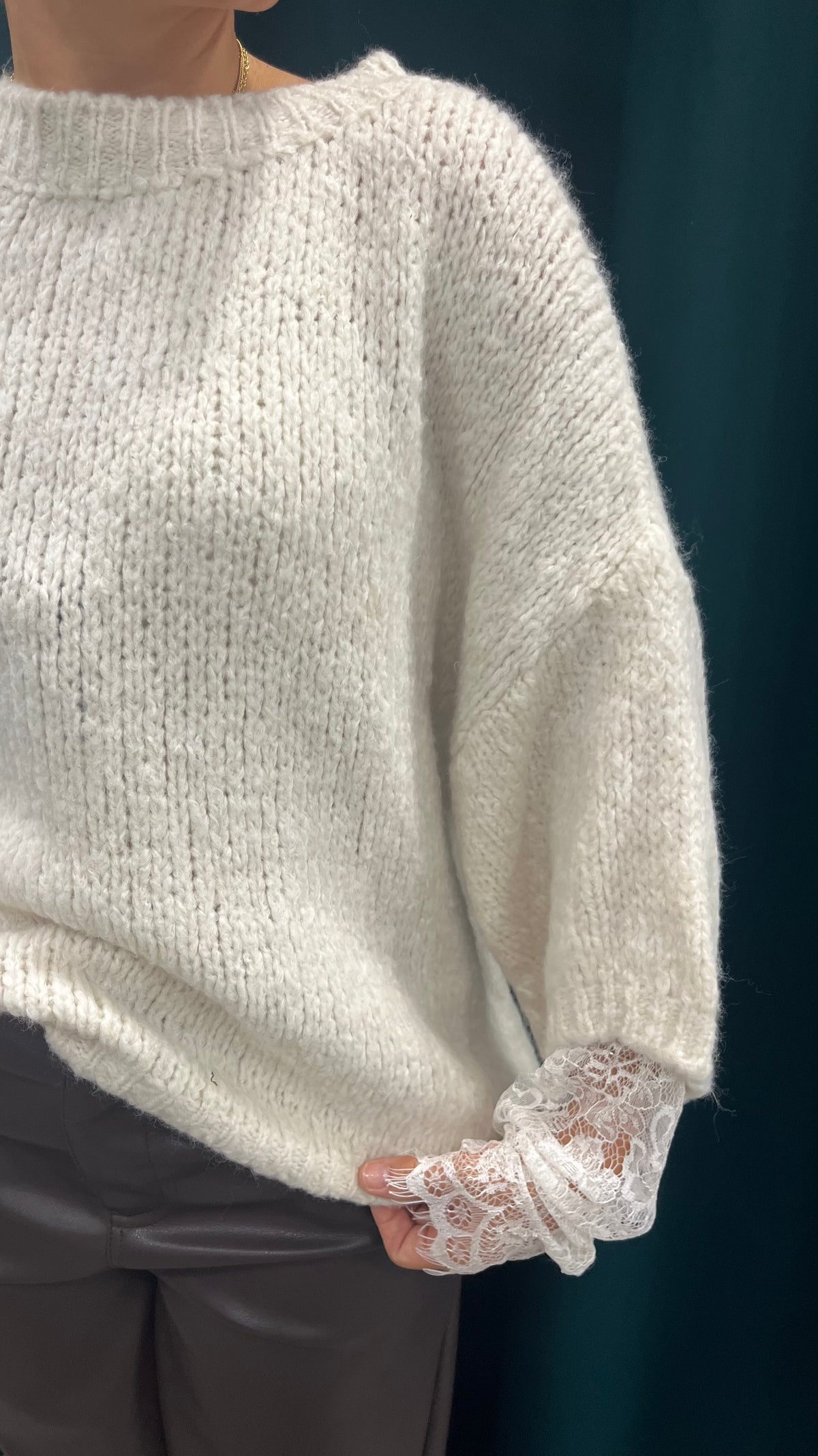 Maglione Manica Pizzo Bianco