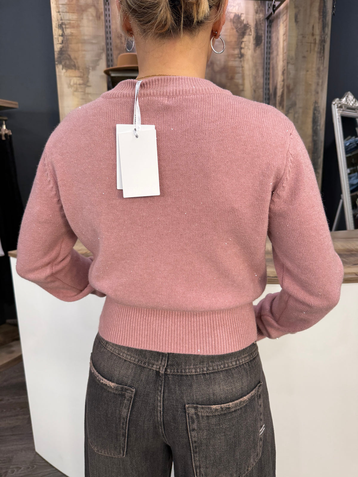 Cardigan Lurex e Bottoni Rosa