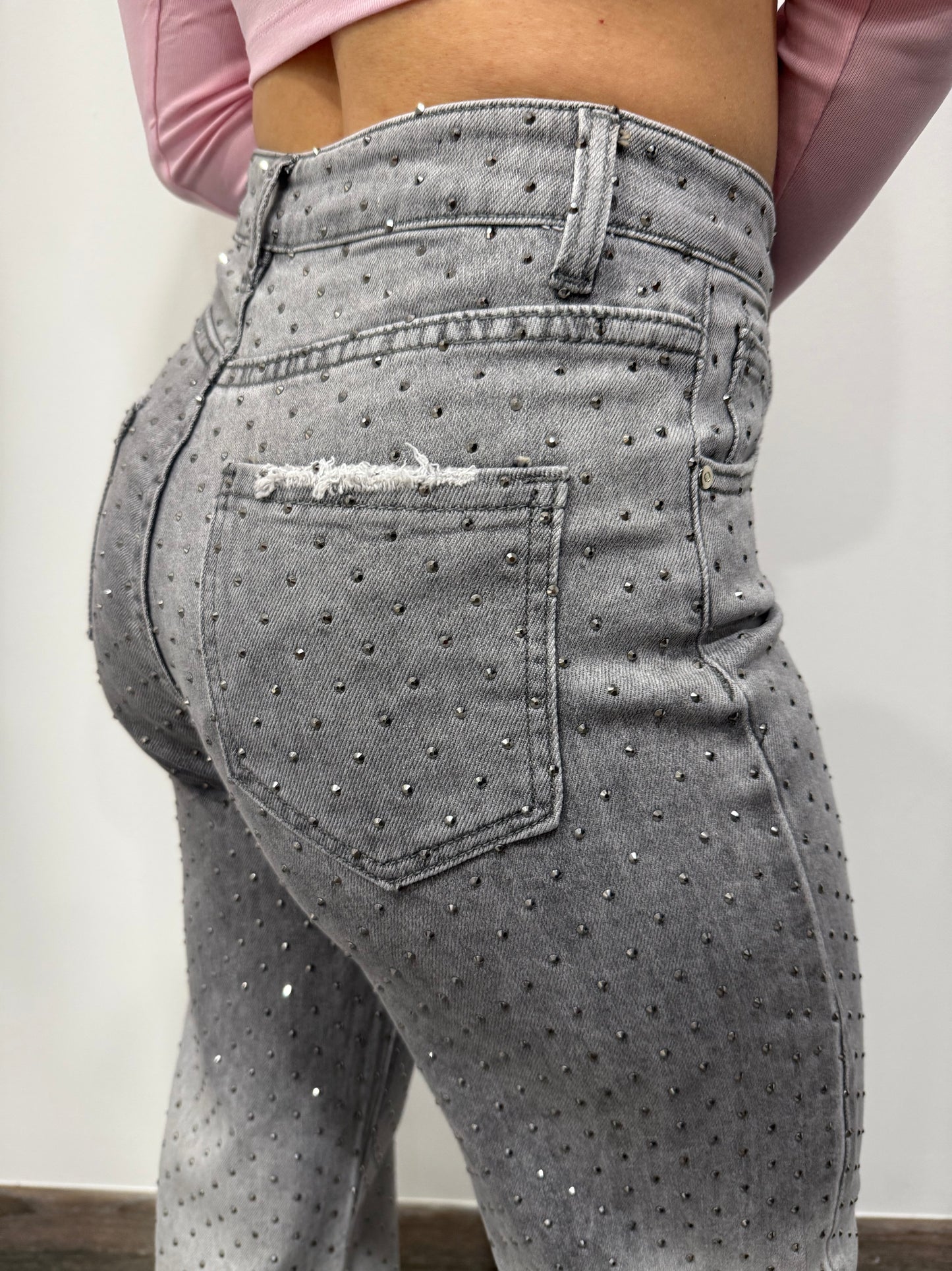 Jeans Full Strass Grigio Sfumati