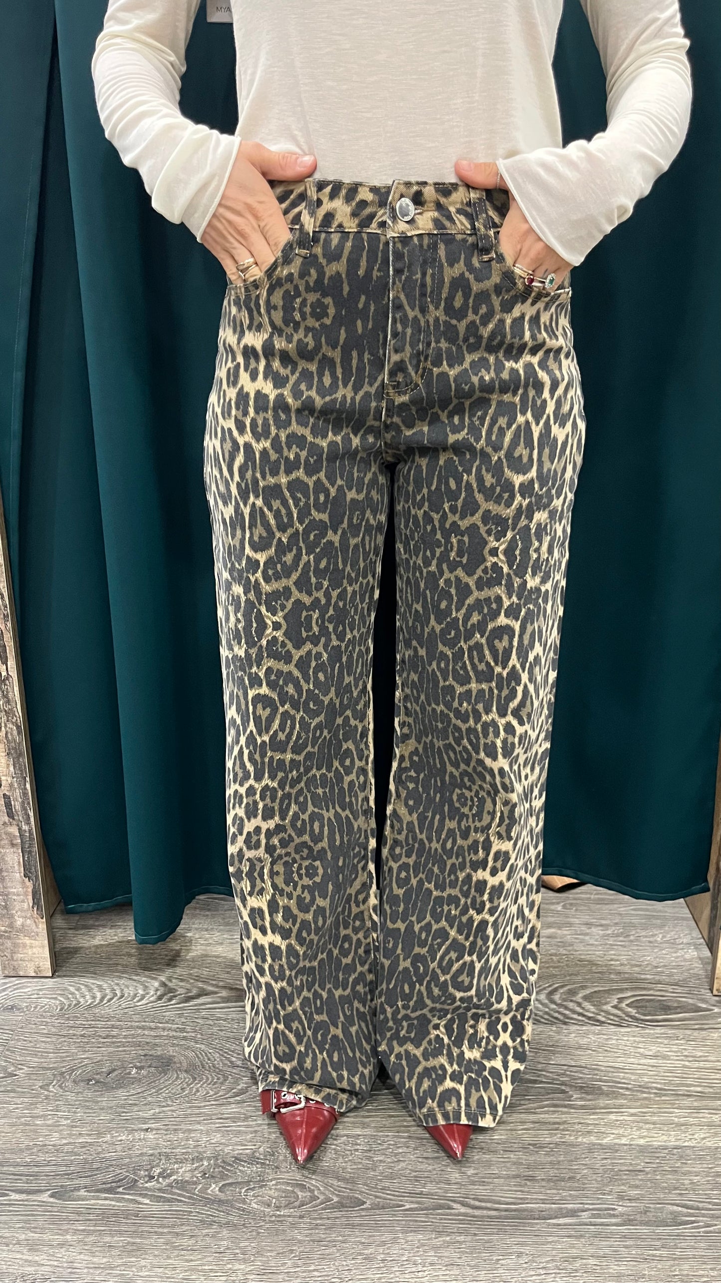 Jeans Wide Leg Animalier Vita Alta