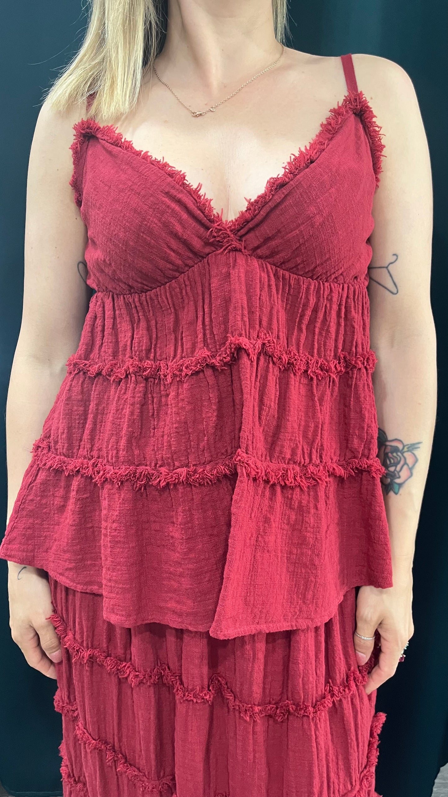 Canotta frange Bordeaux in Cotone