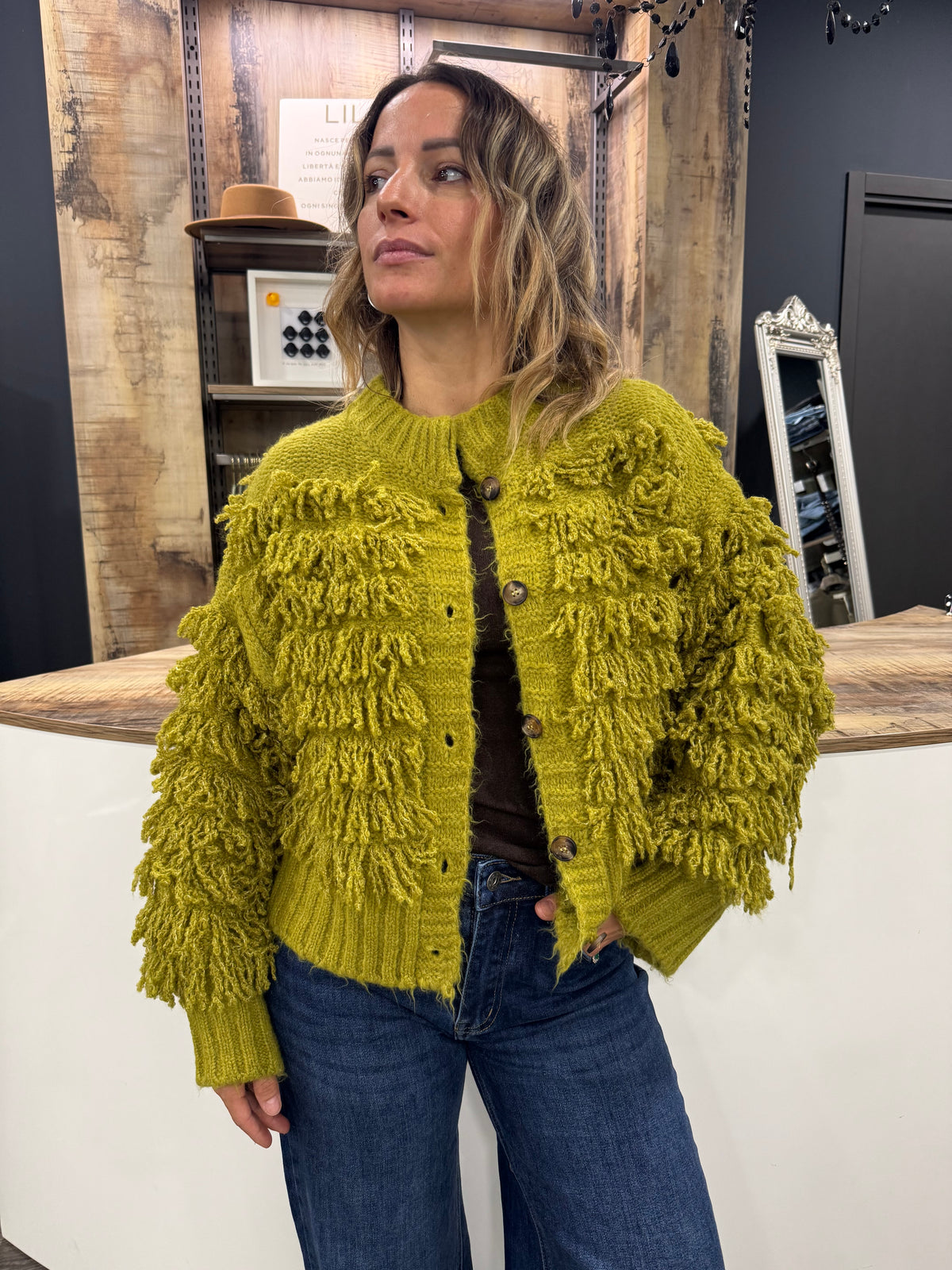 Cardigan Frange Lime Duda