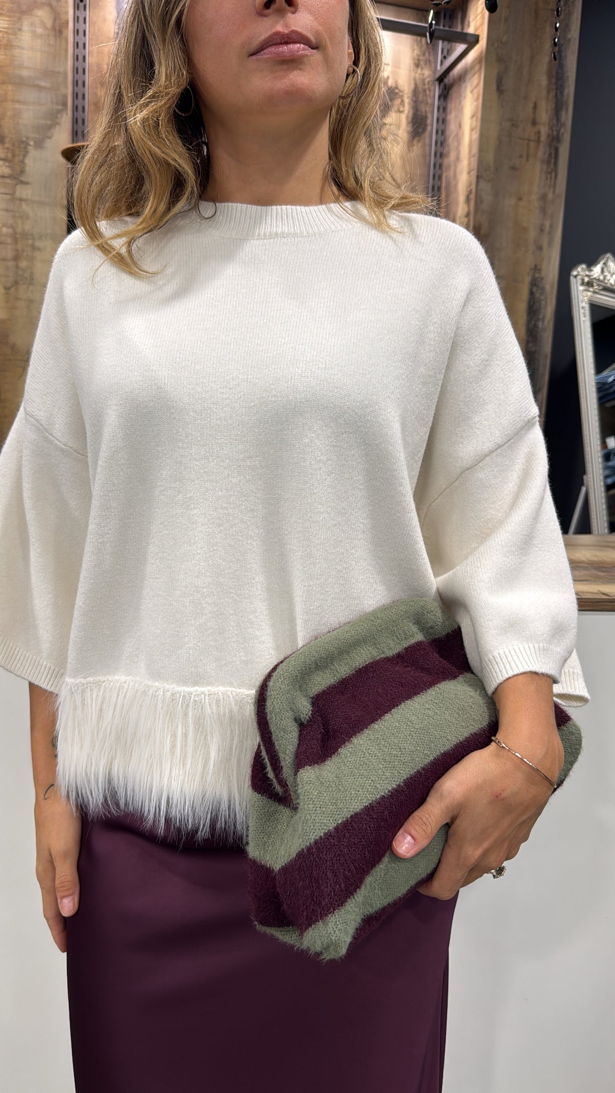 Borsa Pochette Fluffy a Righe