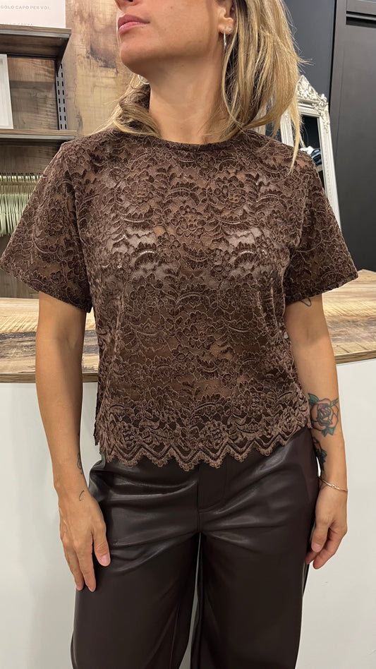 Maglia Manica Corta in Pizzo Moro