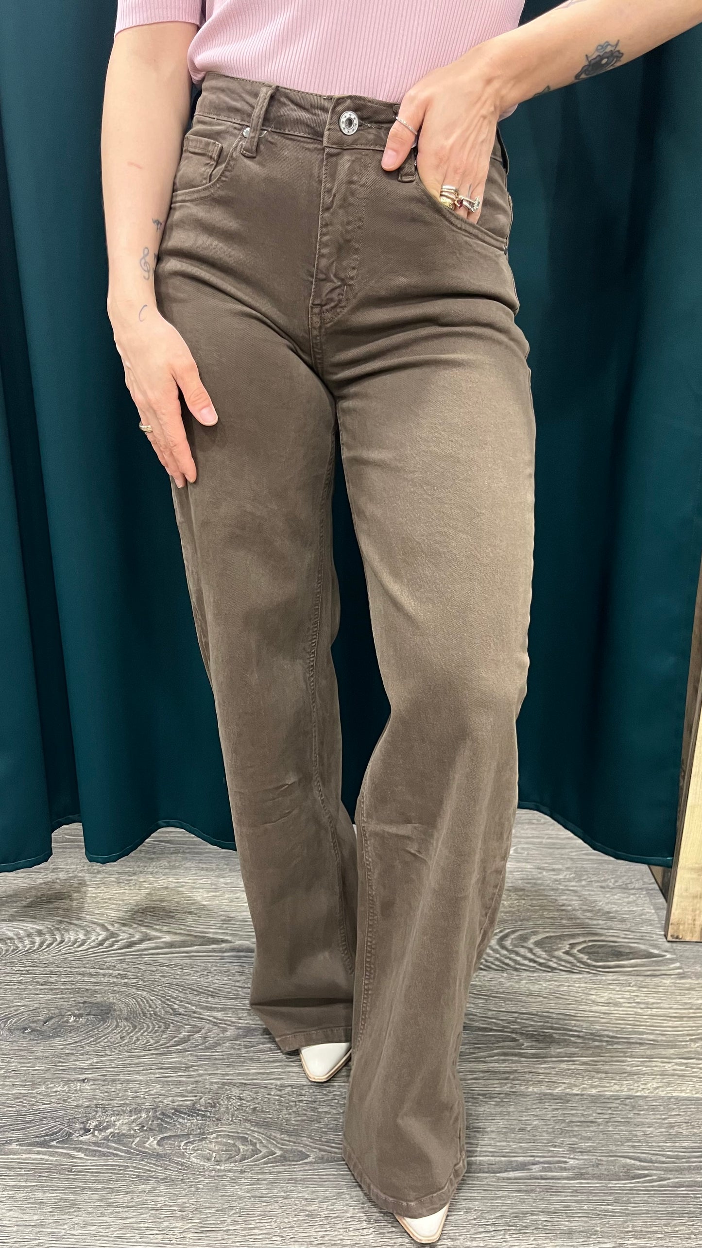 Pantalone Marrone Vita Alta