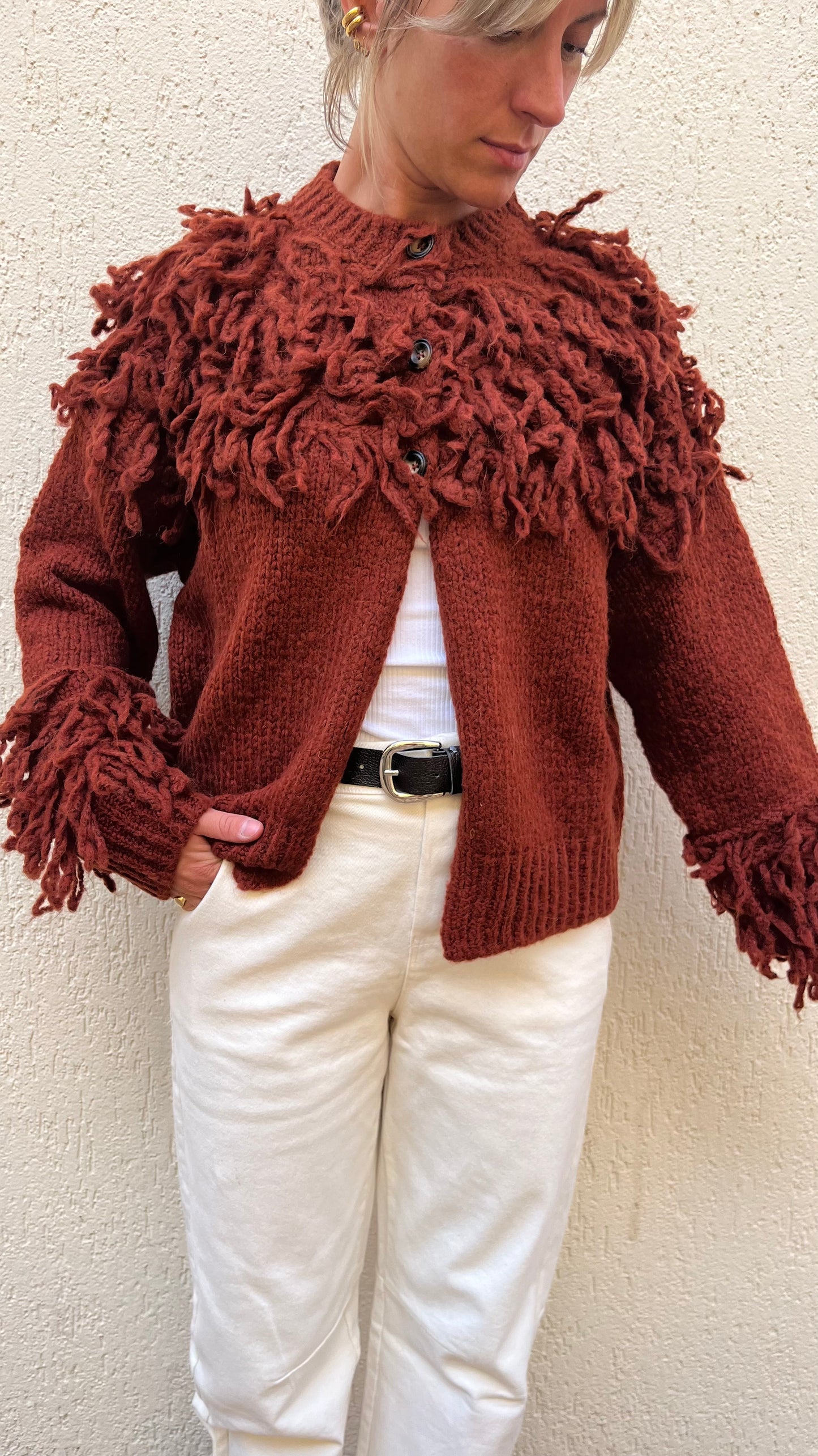 Cardigan Vicolo Frange Mattone