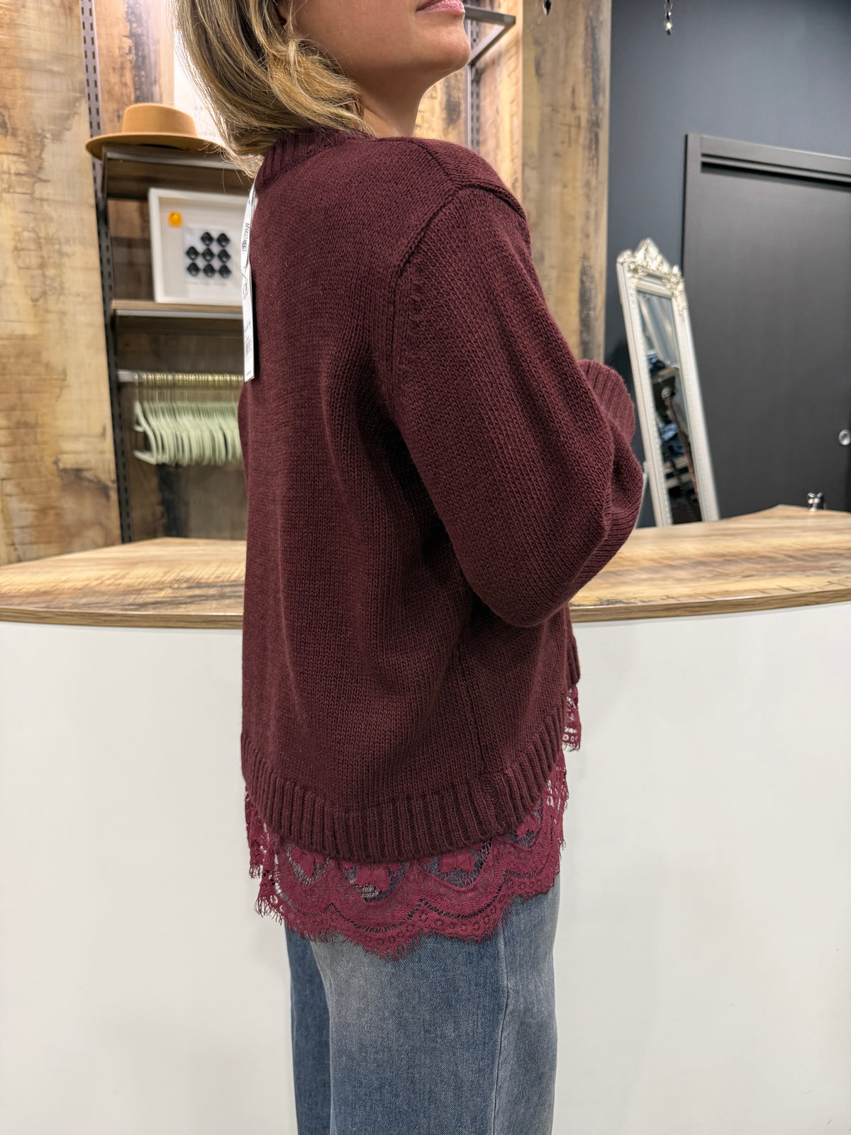 Maglione Con Pizzo Bordeaux