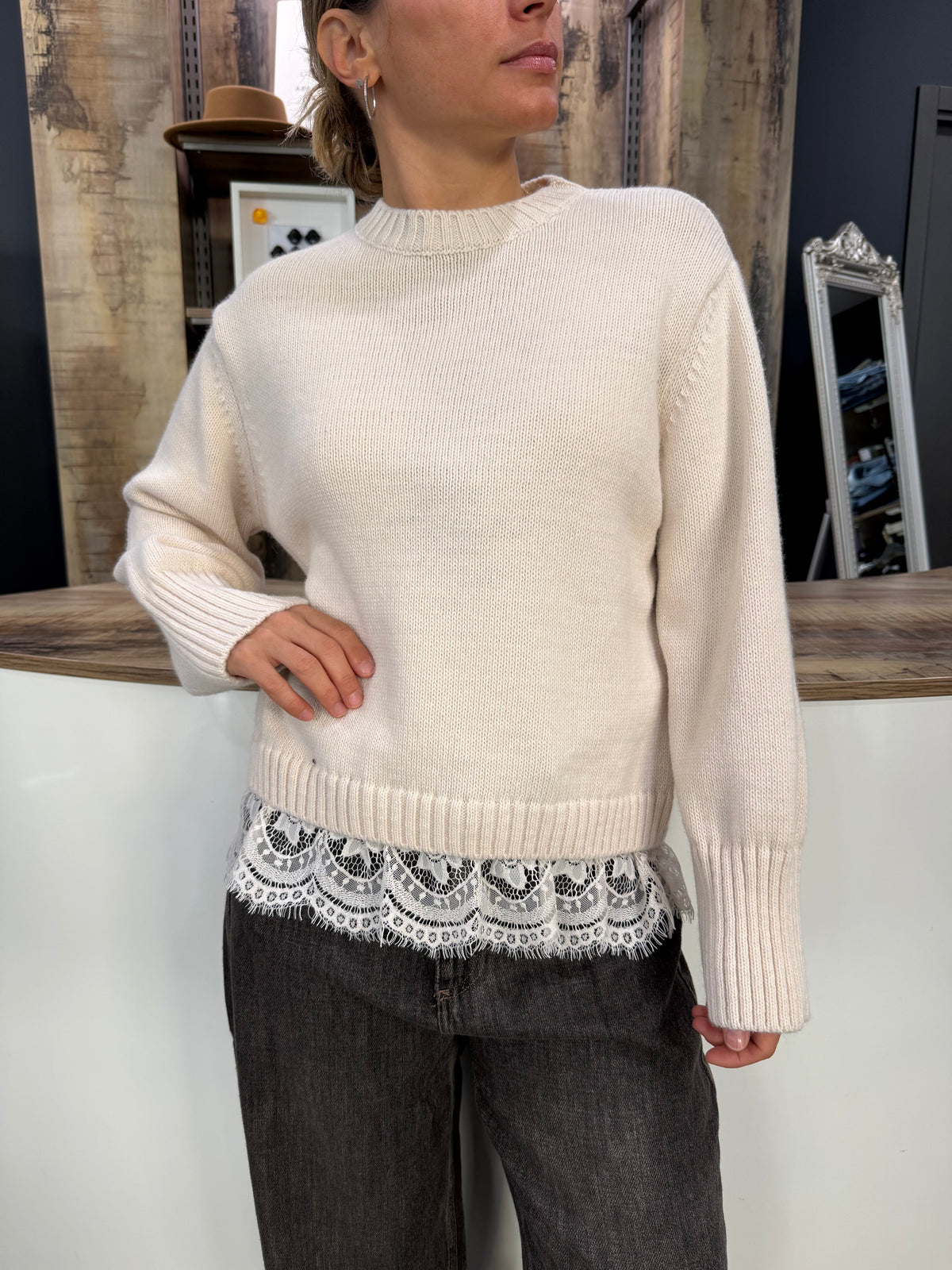 Maglione Panna Pizzo