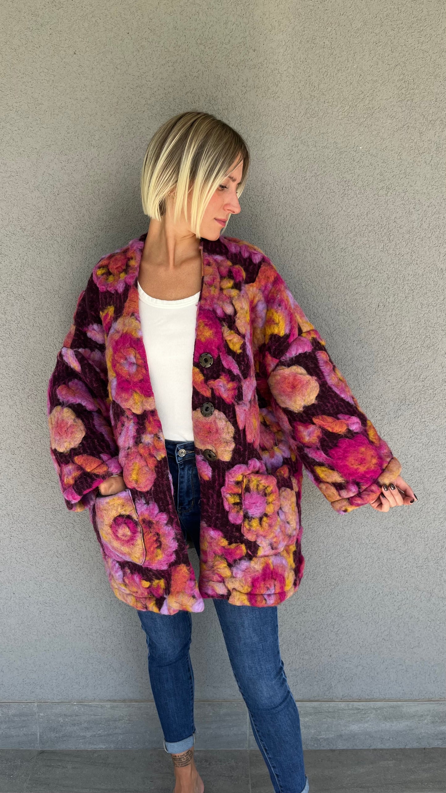 Caban Lila Oversize in Lana Fiori