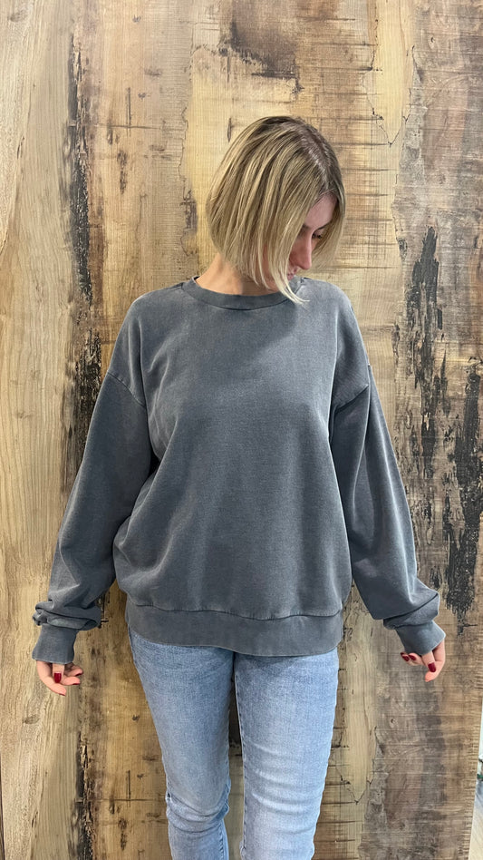 Felpa Girocollo Oversize Grigio Slavato in Cotone