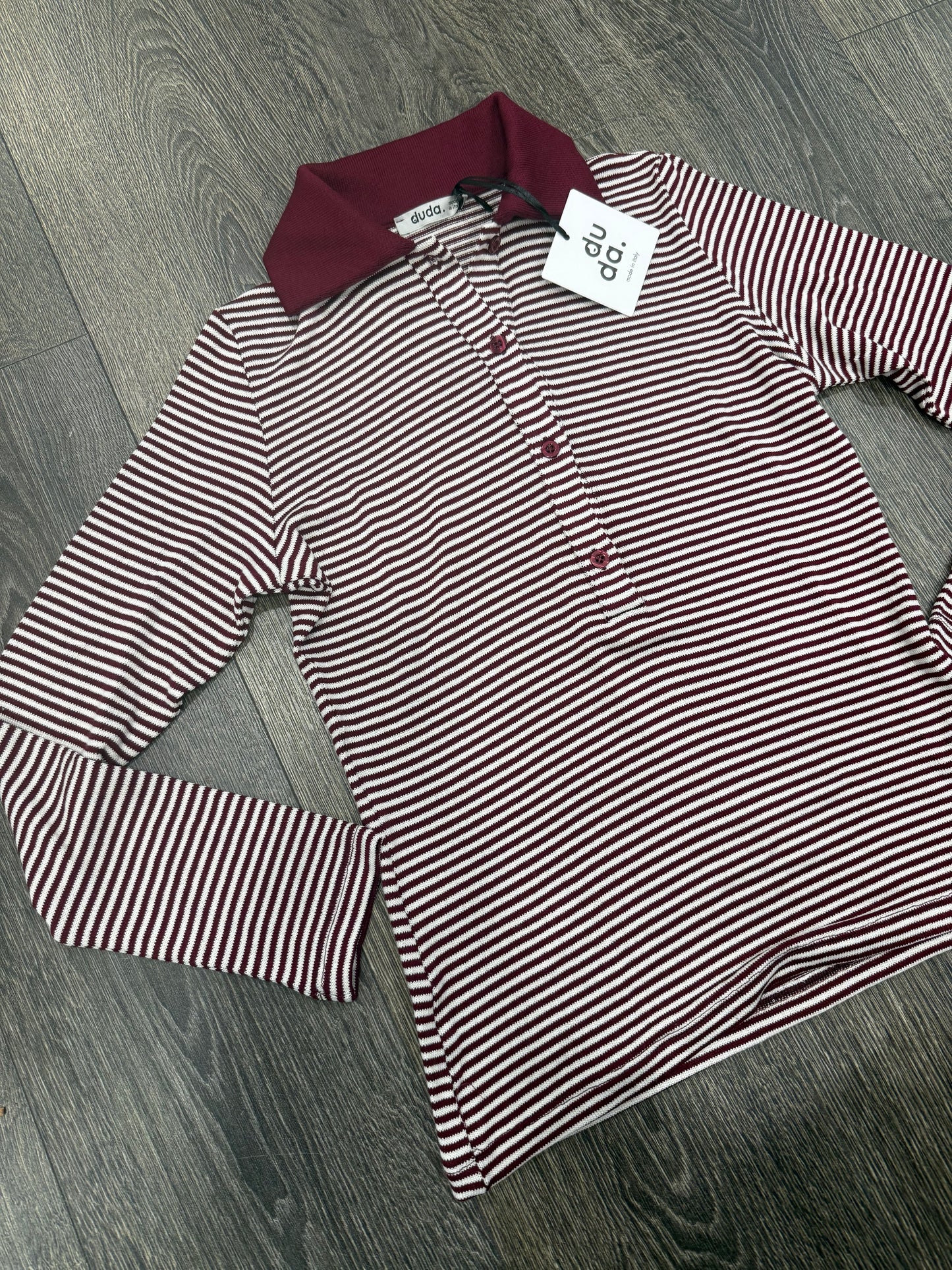 Polo In Viscosa Righe Bordeaux
