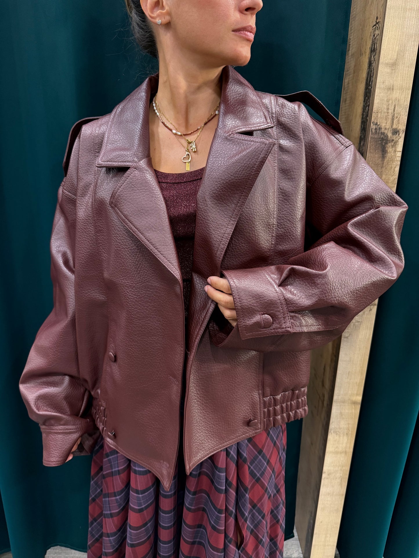 Giacca Ecopelle Bordeaux Vicolo Doppiopetto Over