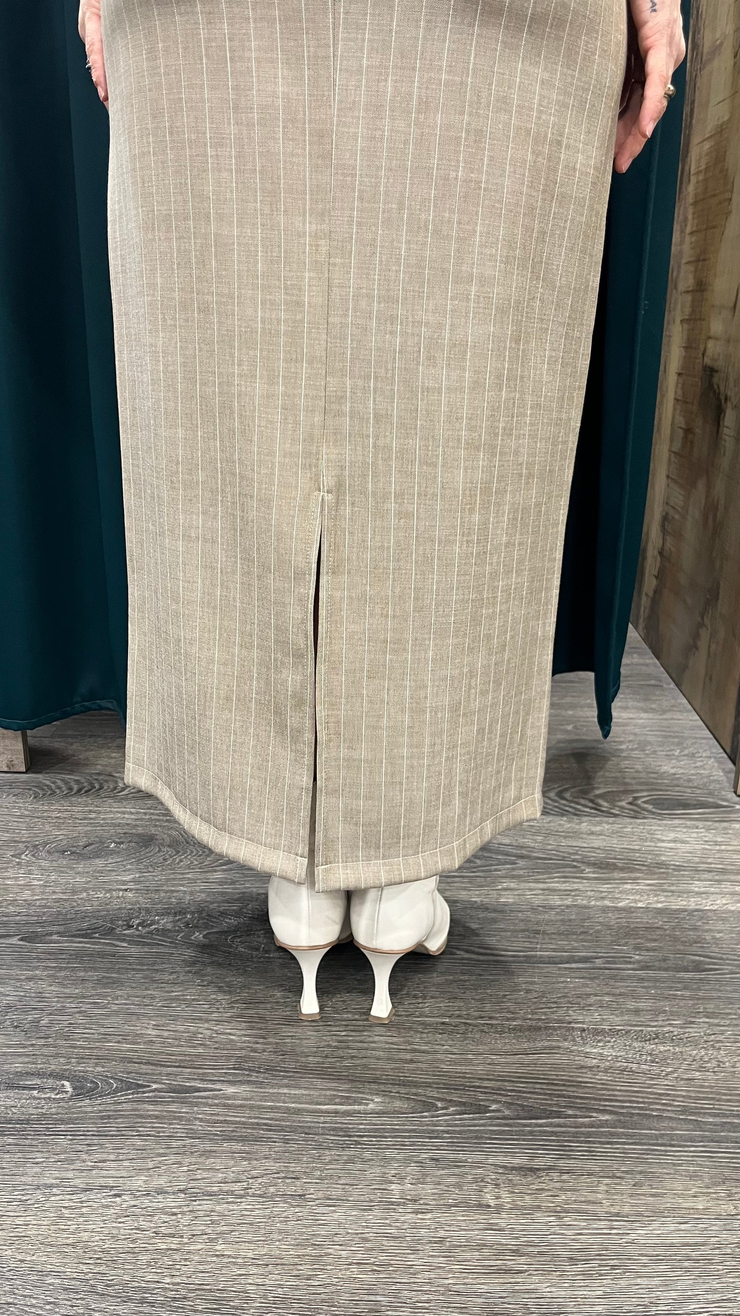 Gonna Longuette Beige Gessato
