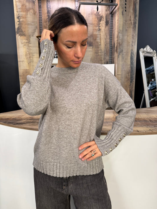Maglione Tortora con Bottoni Oro