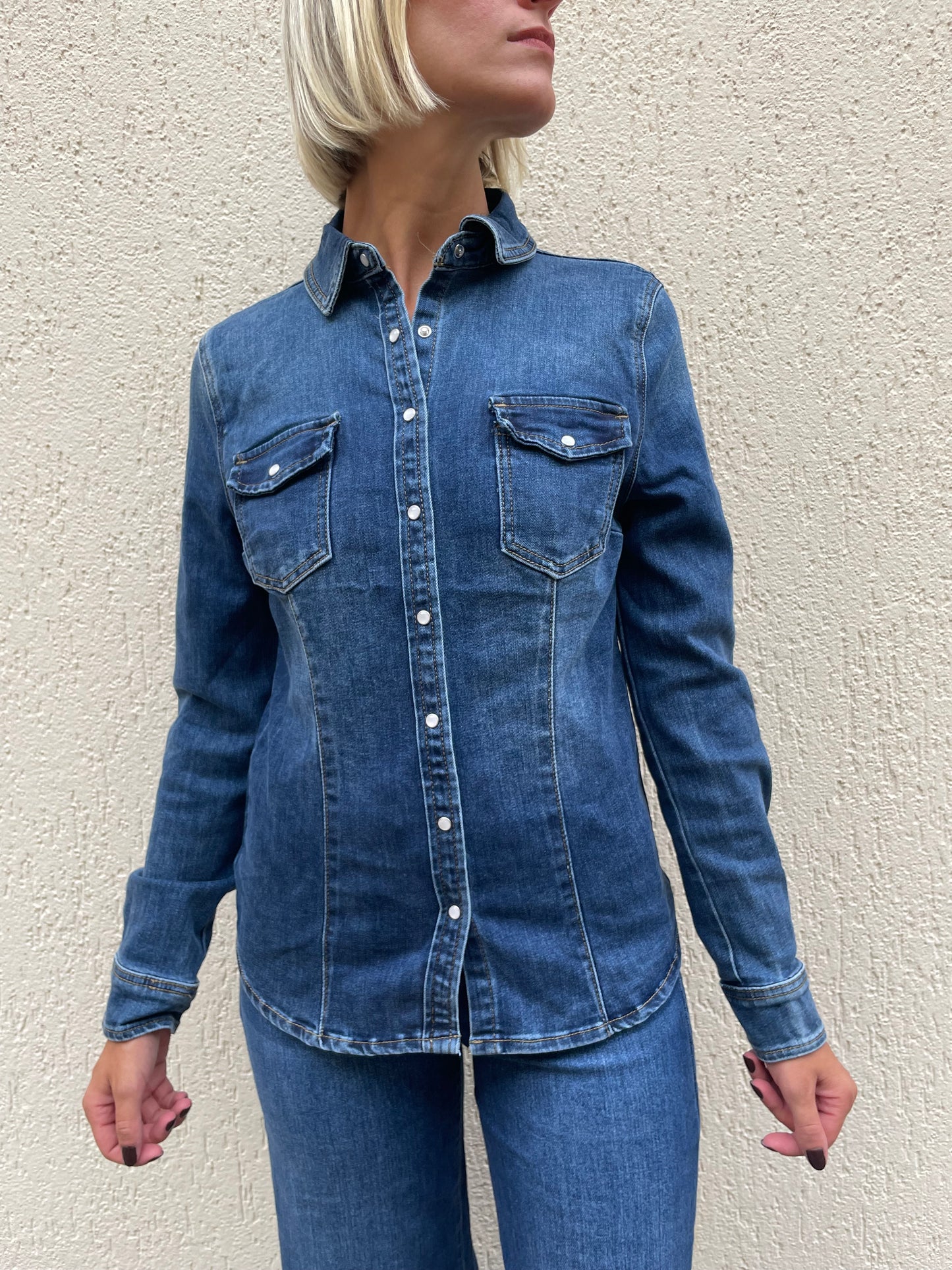 Camicia in Denim Jeans Elasticizzata