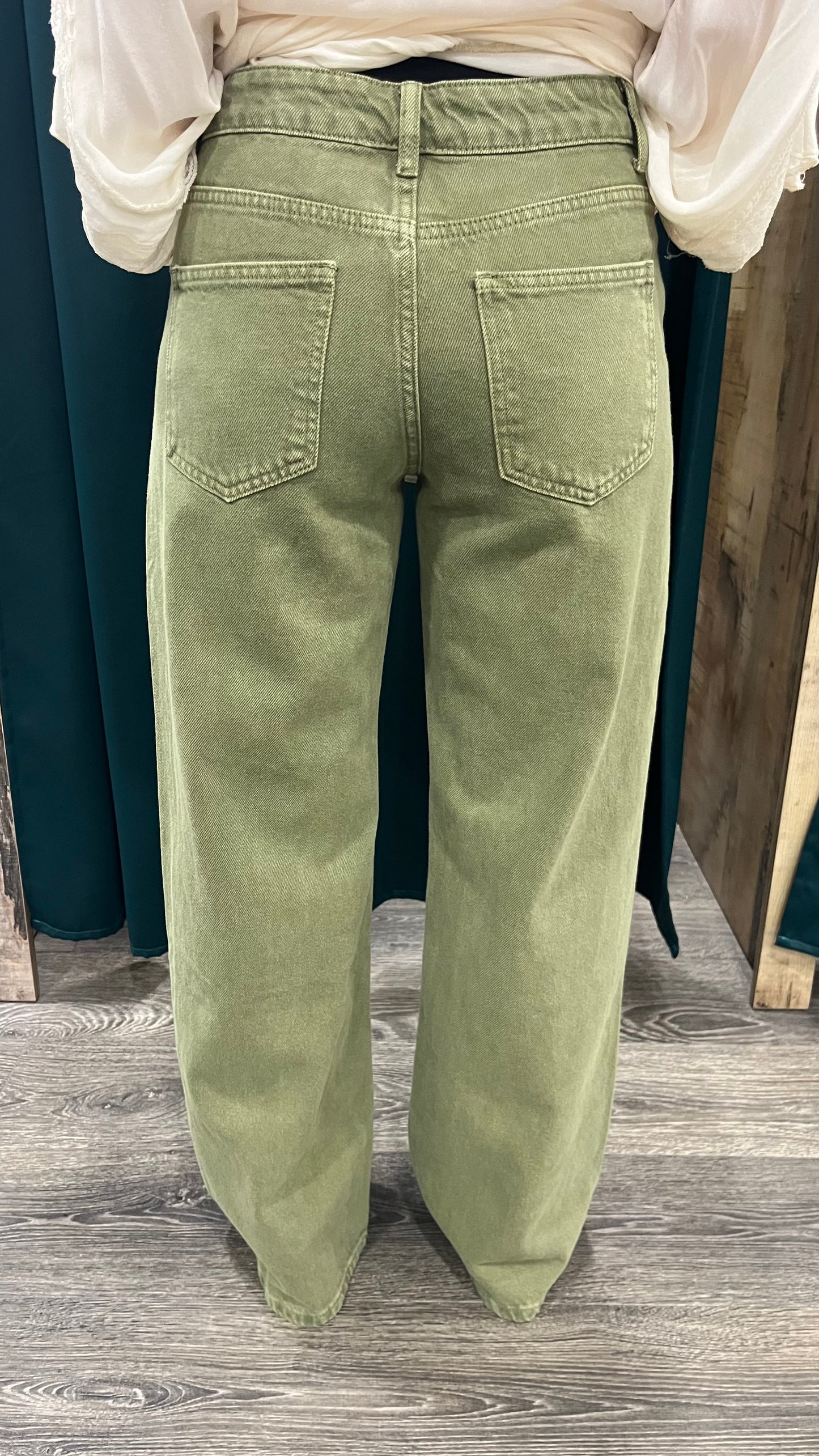 Jeans Vita Media Verde Salvia