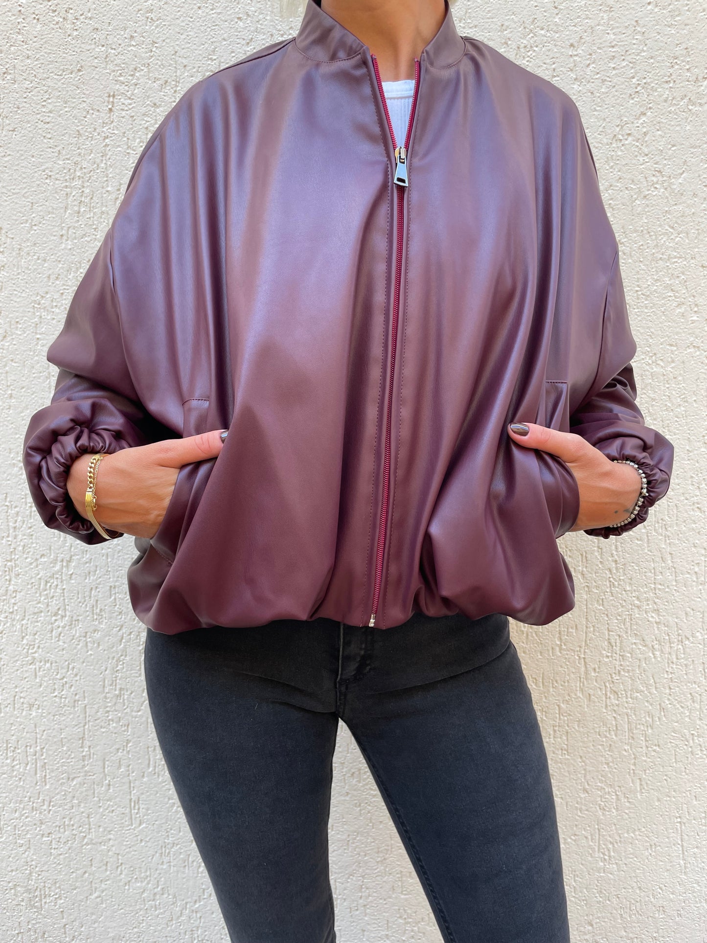 Bomber Giacca Bordeaux Kontatto Con Zip