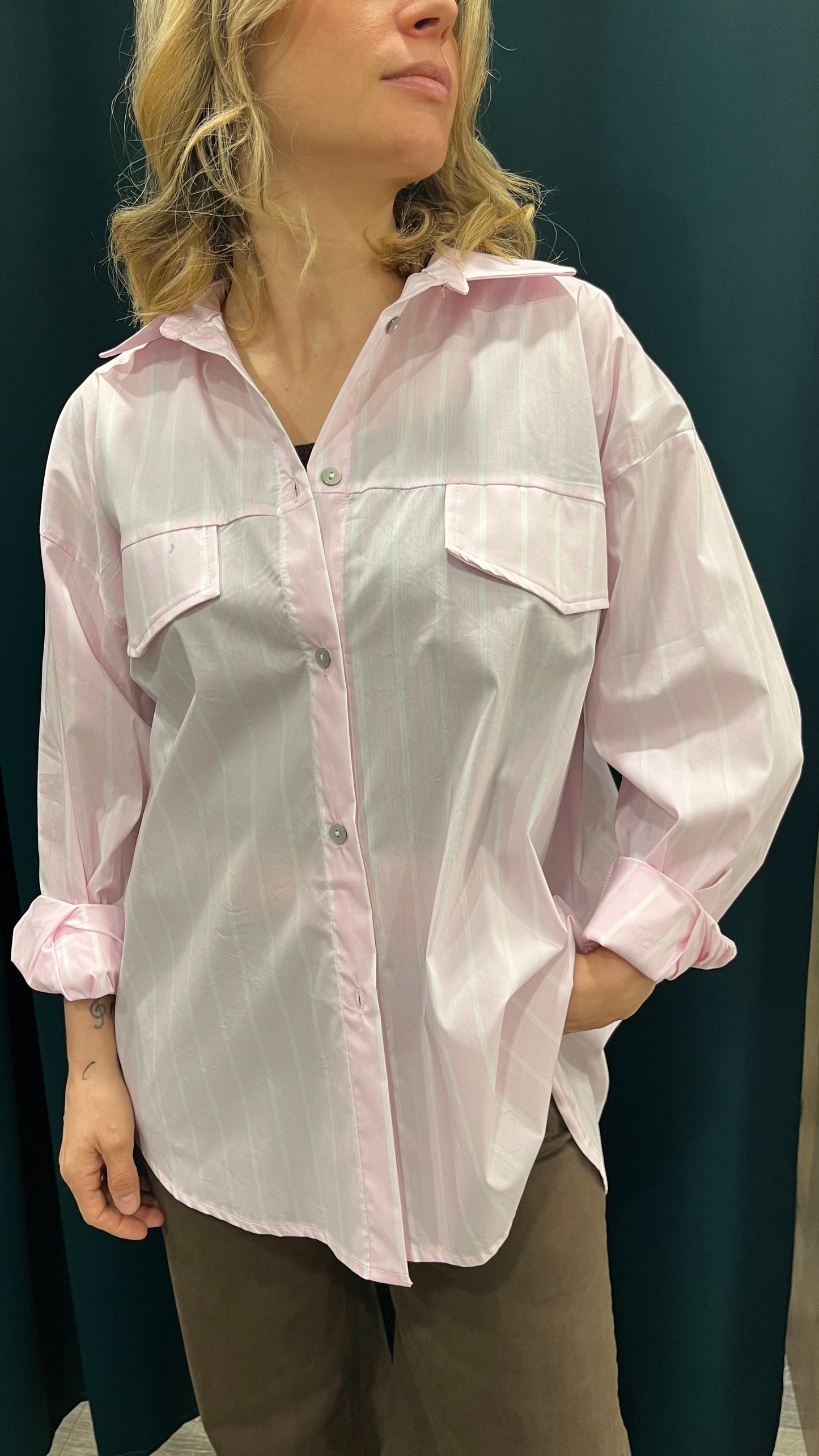 Camicia Over Righe Rosa