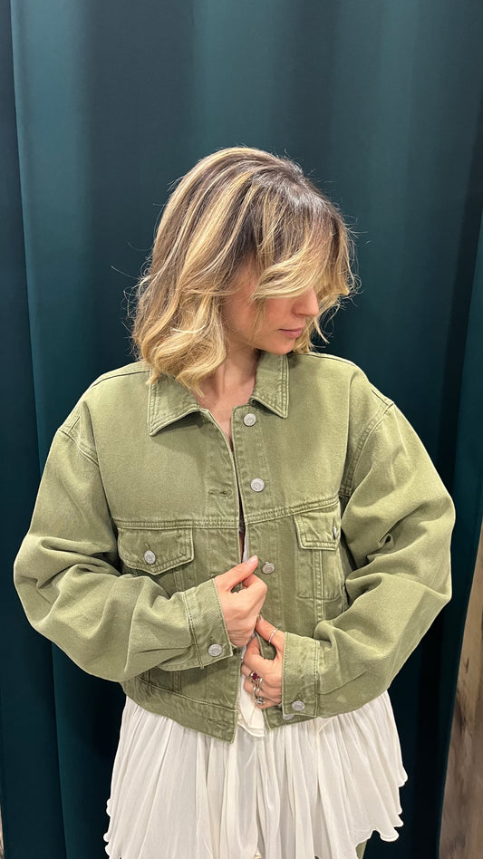 Giubbino in Jeans Verde Salvia Oversize
