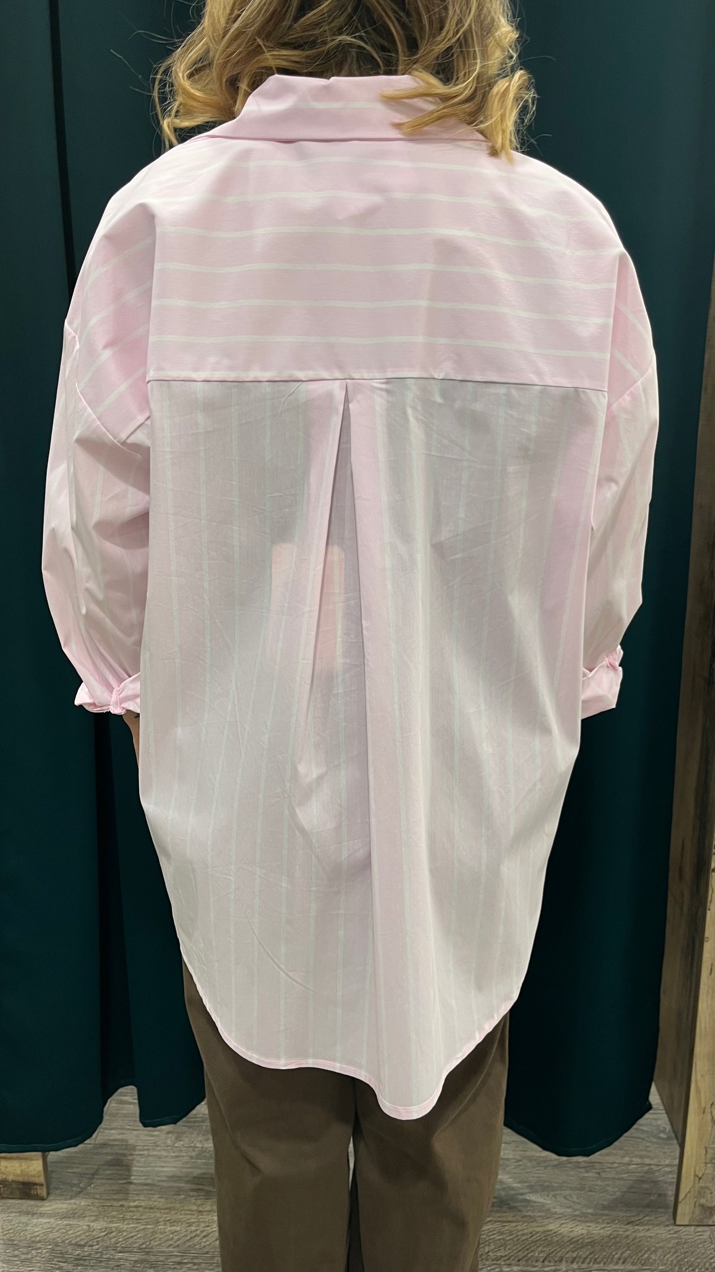 Camicia Over Righe Rosa