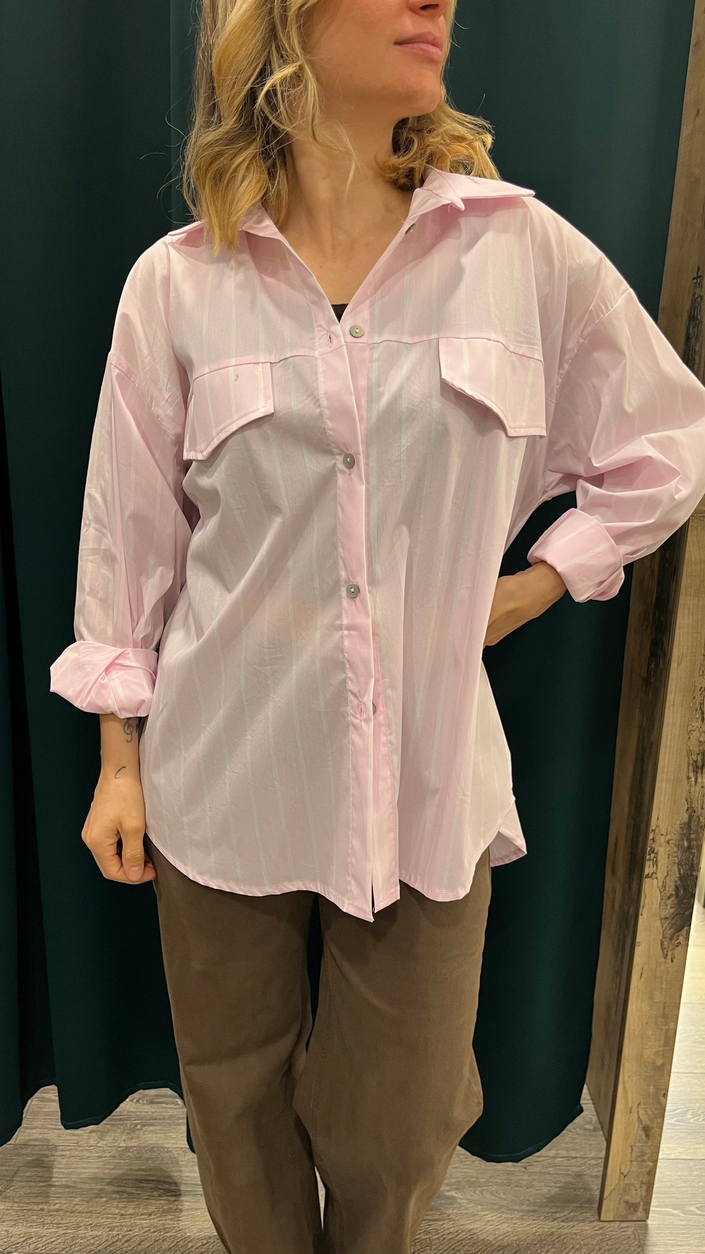 Camicia Over Righe Rosa