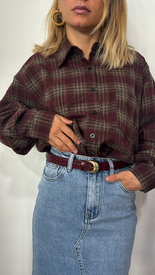 Camicia Check Bordeaux Over