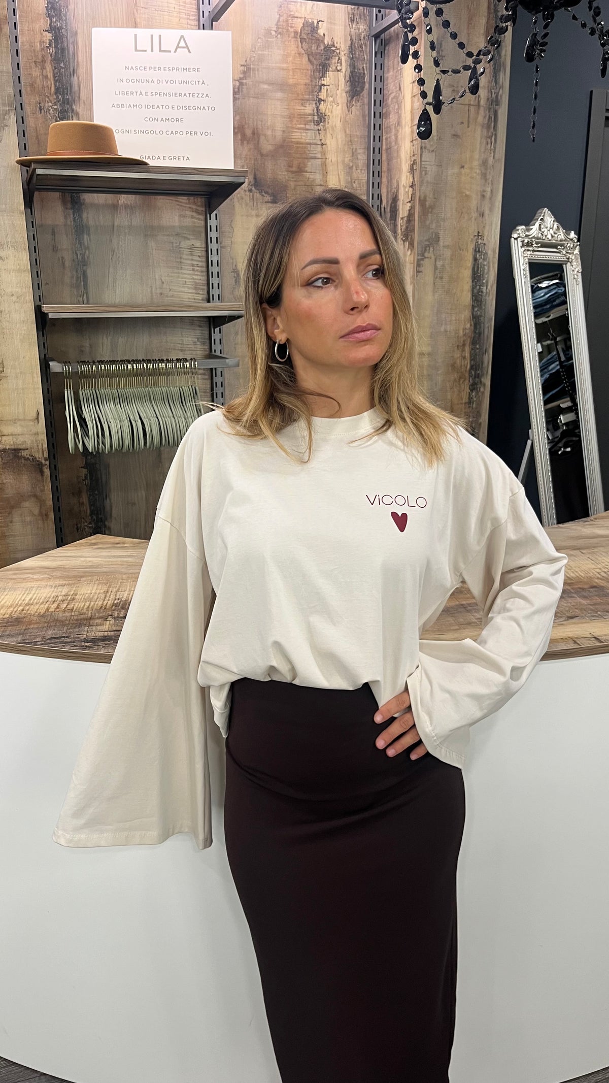 Maglia Vicolo “Vivi senza troppi perchè” Panna