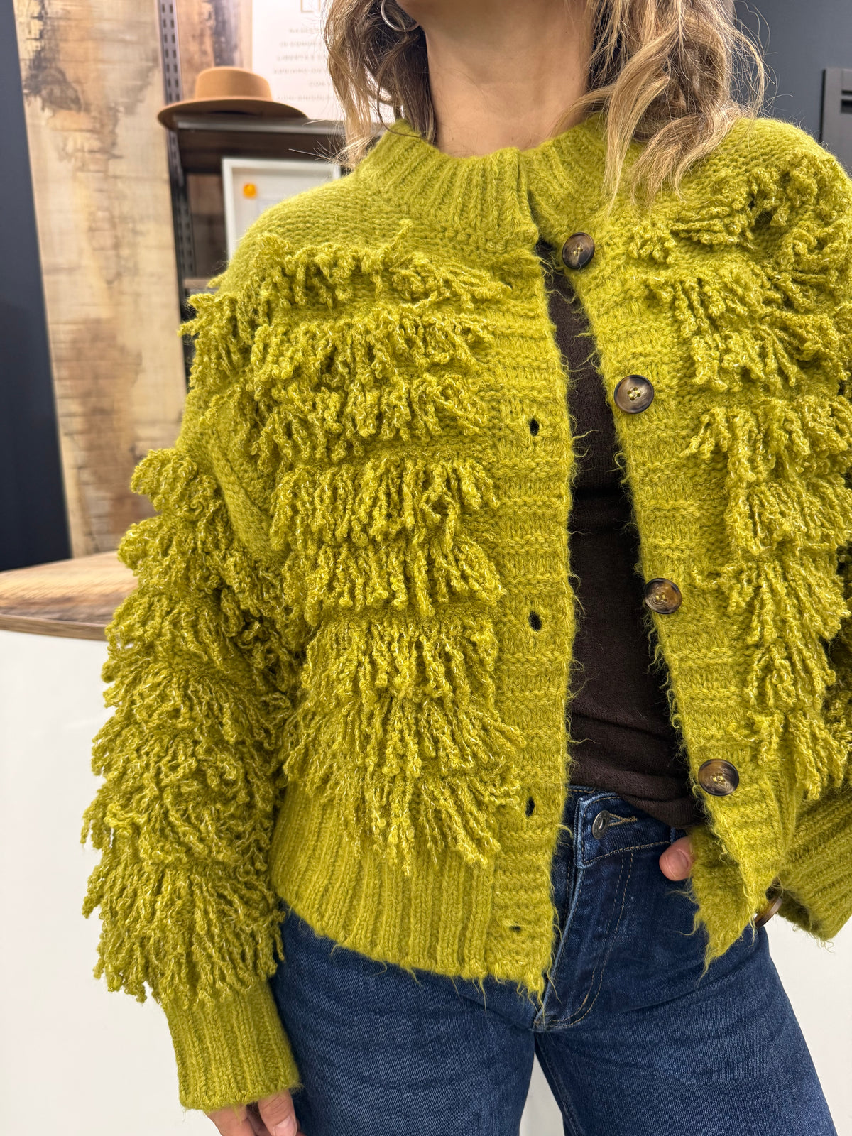 Cardigan Frange Lime Duda