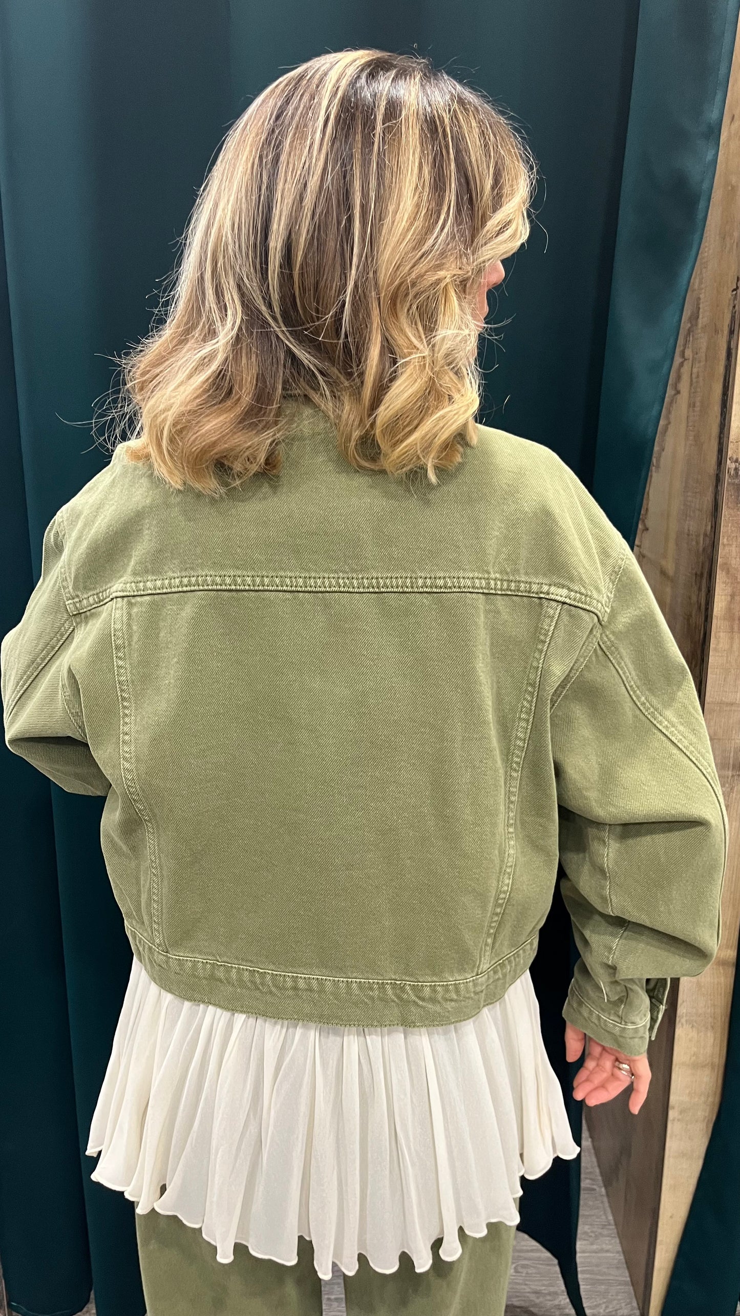 Giubbino in Jeans Verde Salvia Oversize