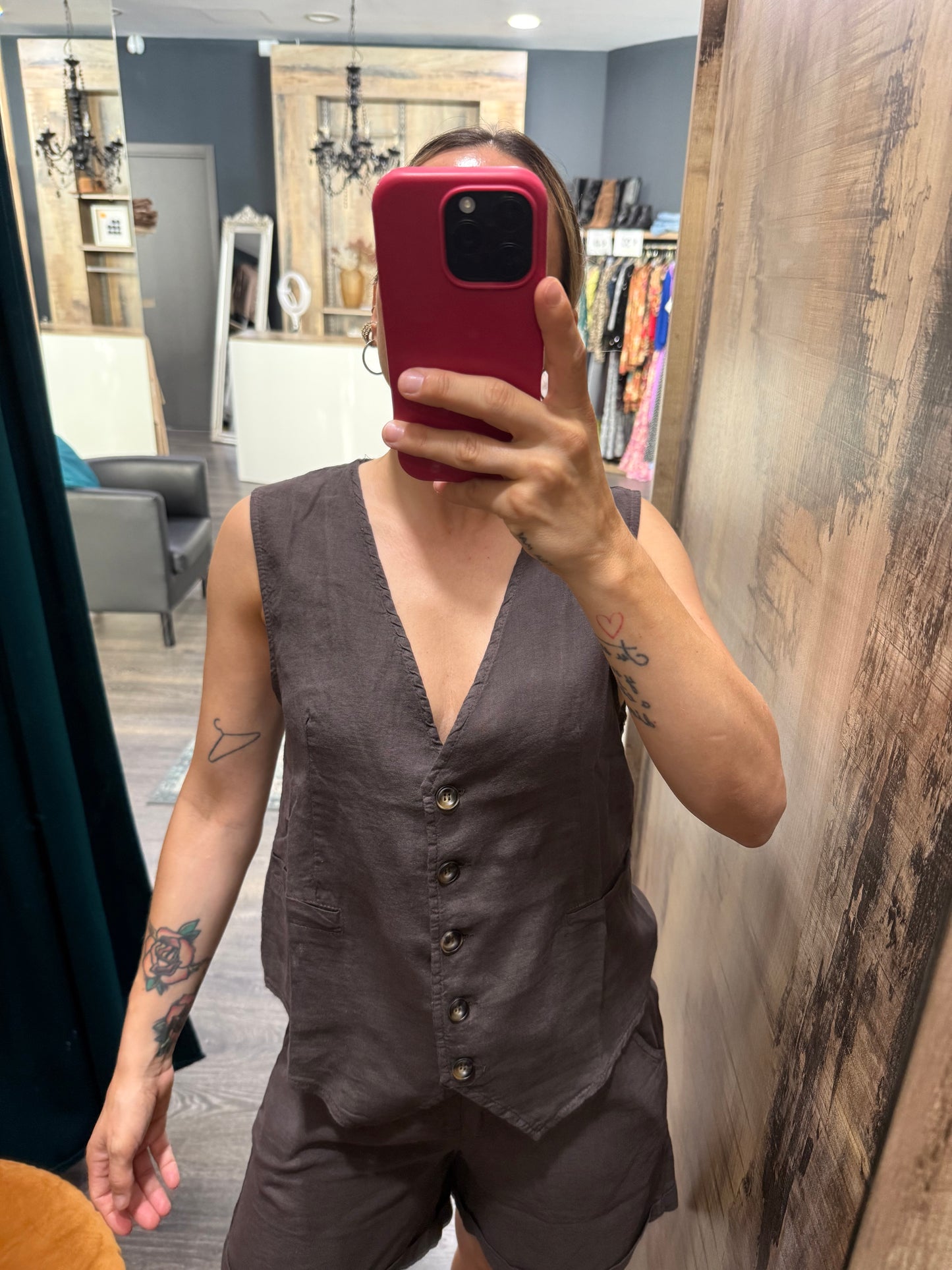 Gilet Viscosa Lino Marrone