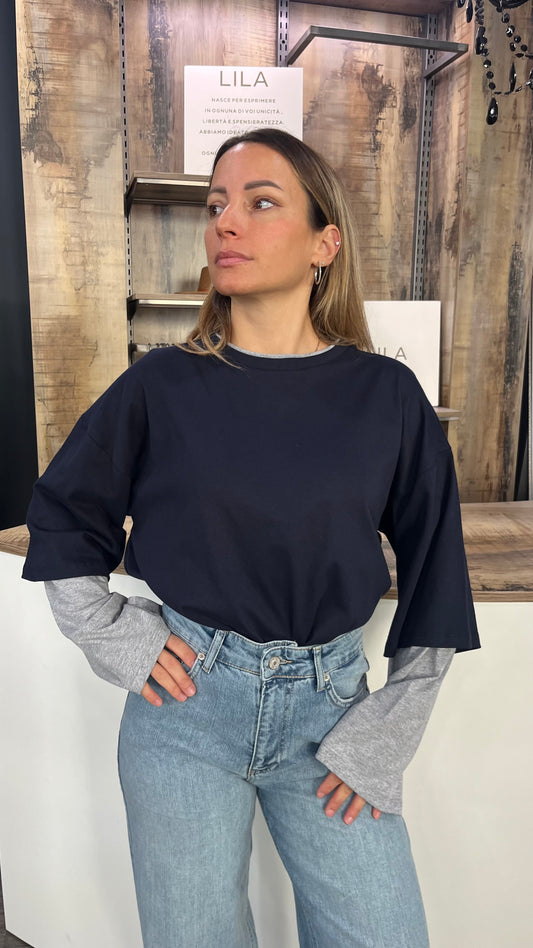 Maglia Vicolo Bicolore Blu Grigio
