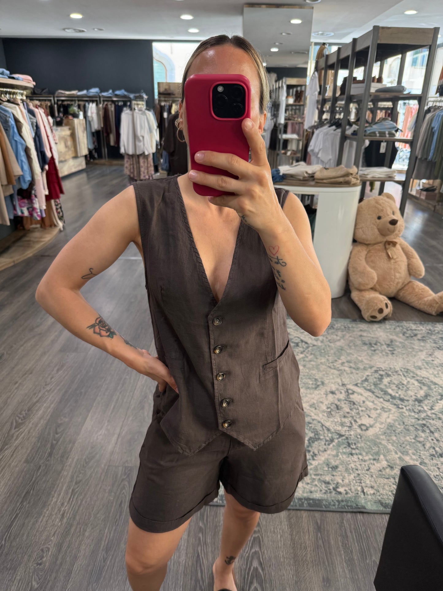 Gilet Viscosa Lino Marrone