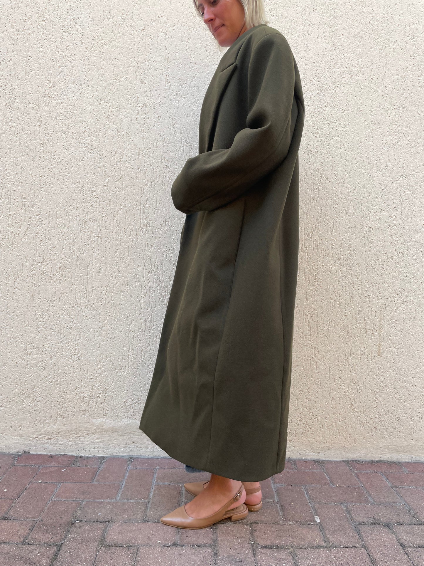 Cappotto Kontatto Oversize Verde Militare Lungo Senza Chiusure