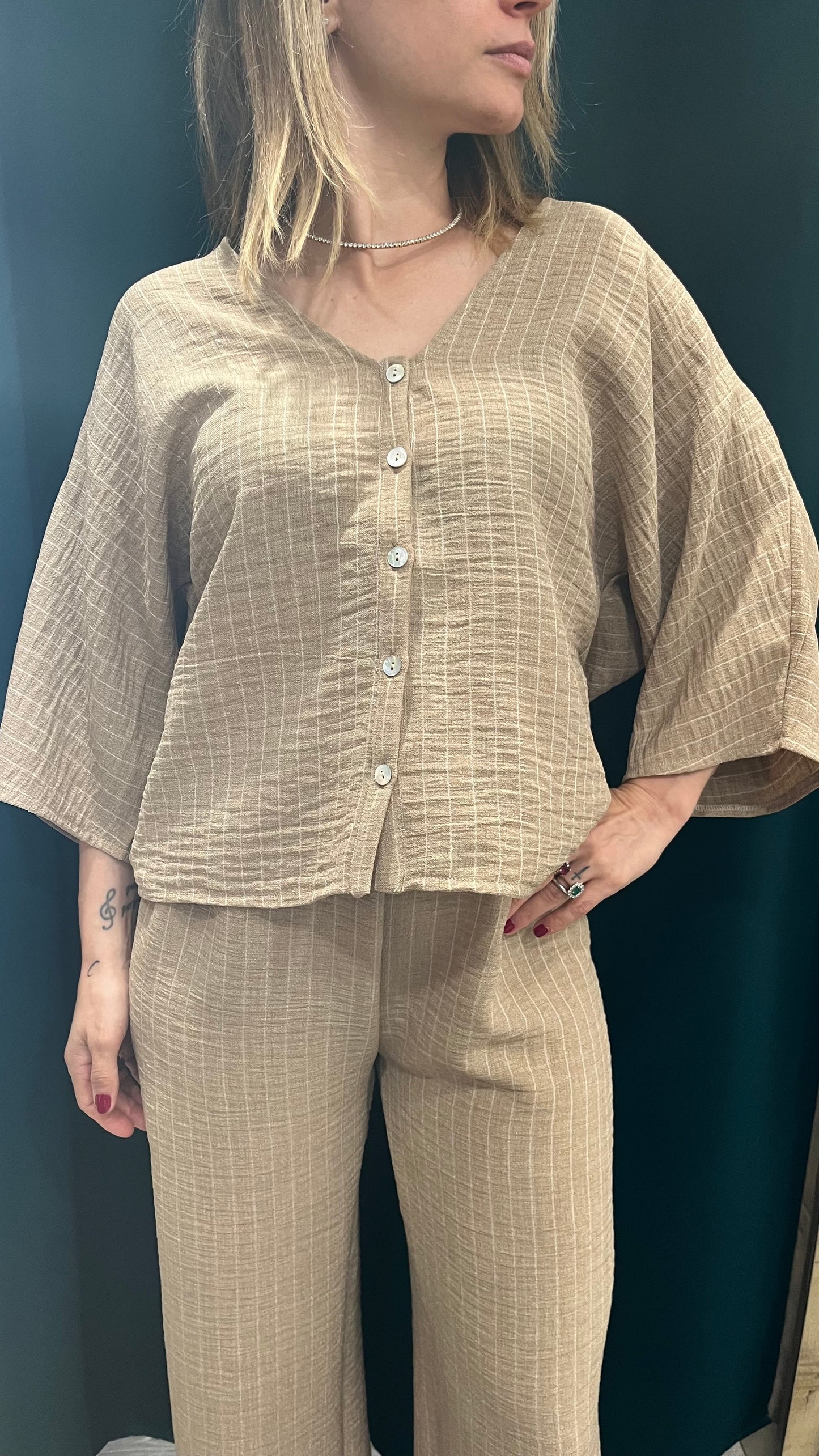 Camicia Lila Righe Kimono