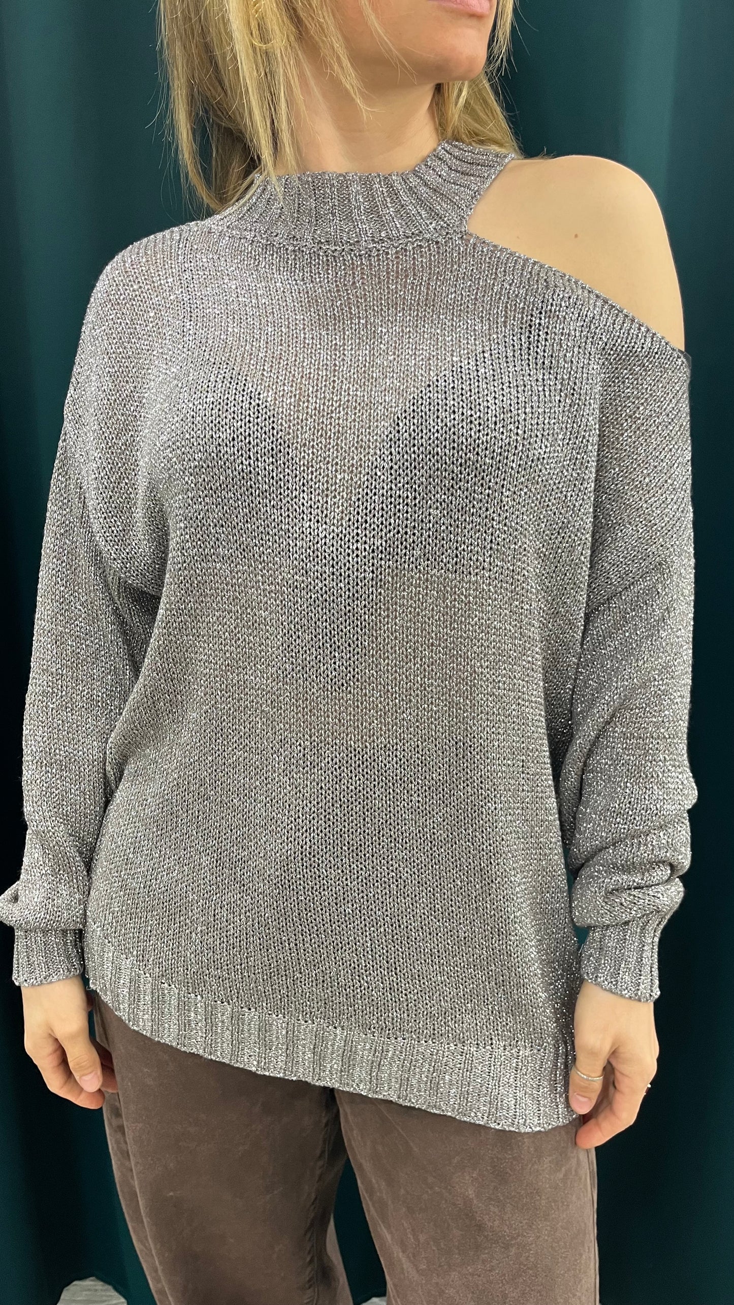 Maglione Cut Out Spalla Lurex