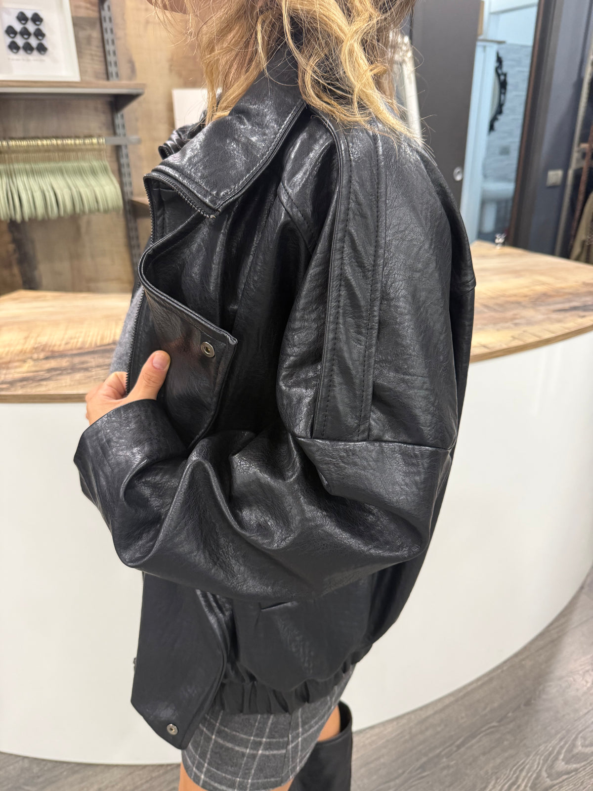 Giubbino Giacca Over Ecopelle Nero