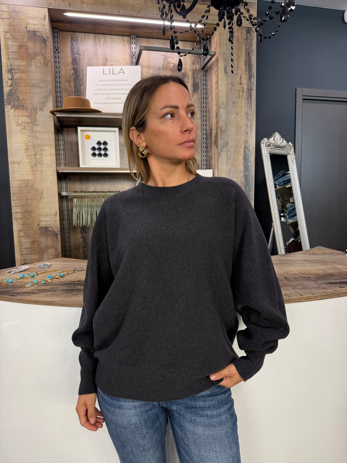 Maglione girocollo fumo di Londra