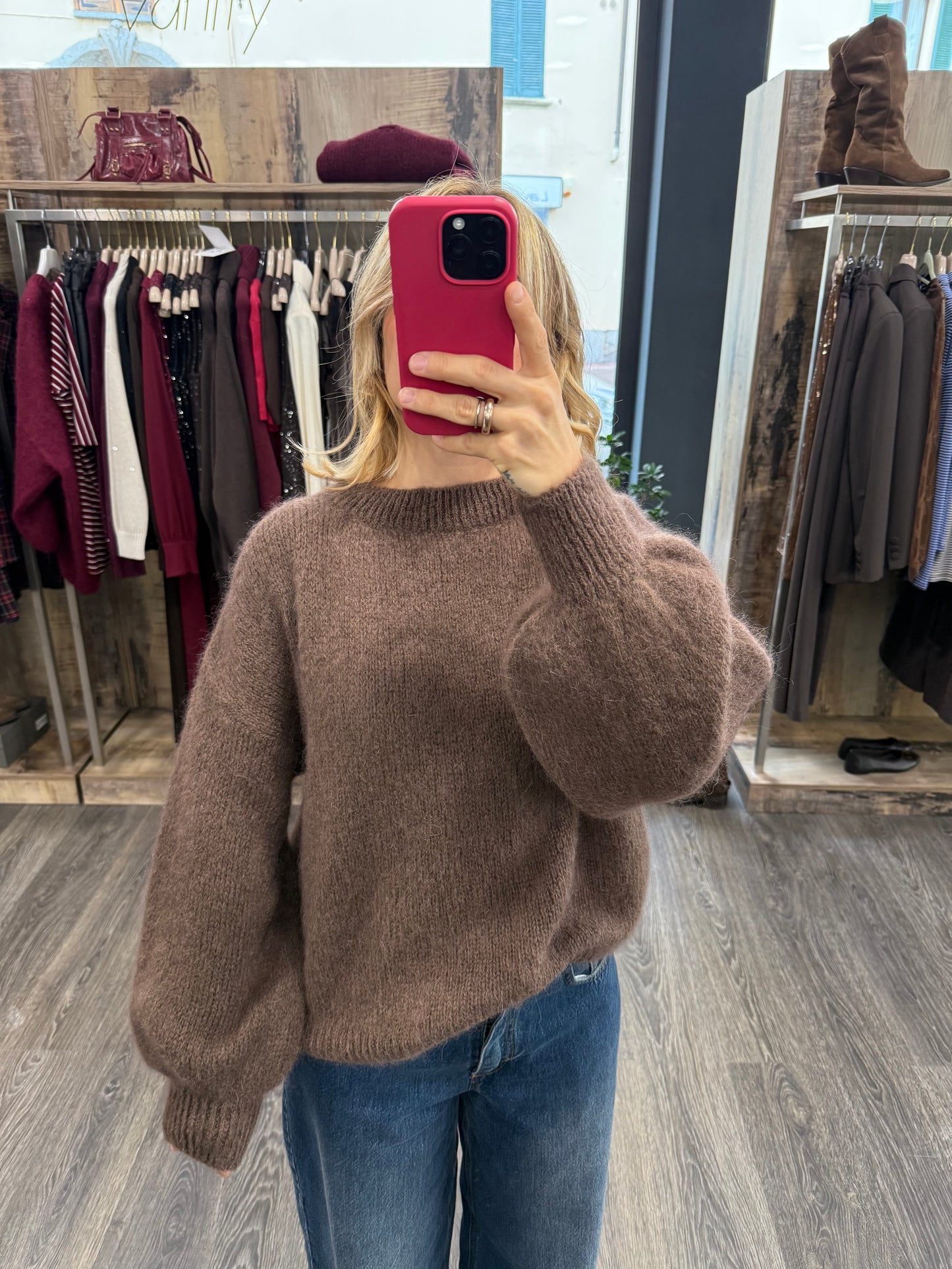 Maglione Lila Cioccolato Manica a Sbuffo